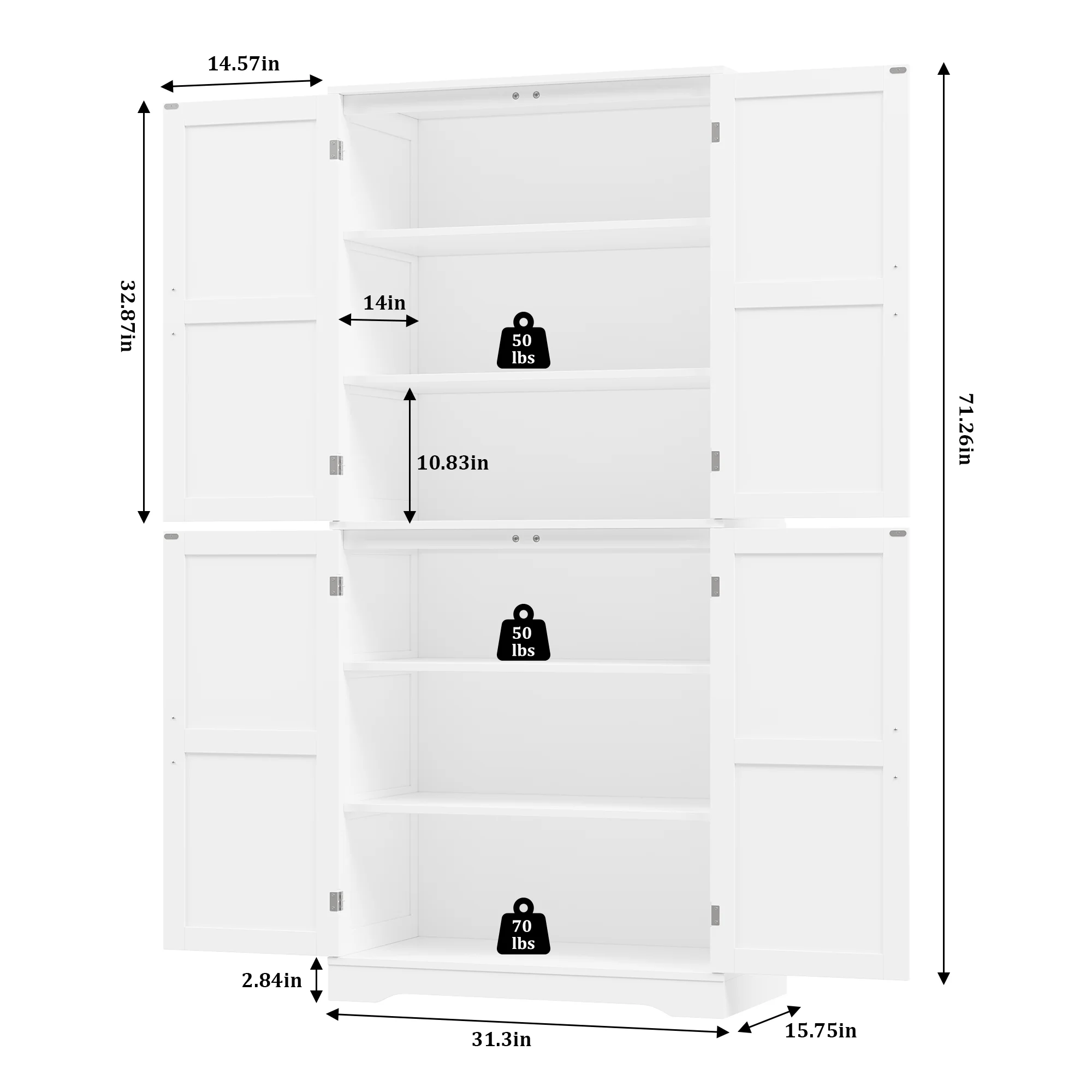 Homfa 71'' Bathroom Cabinet with 6 Storage Shelves, Freestanding Wooden Linen Cabinet for Living Room, White