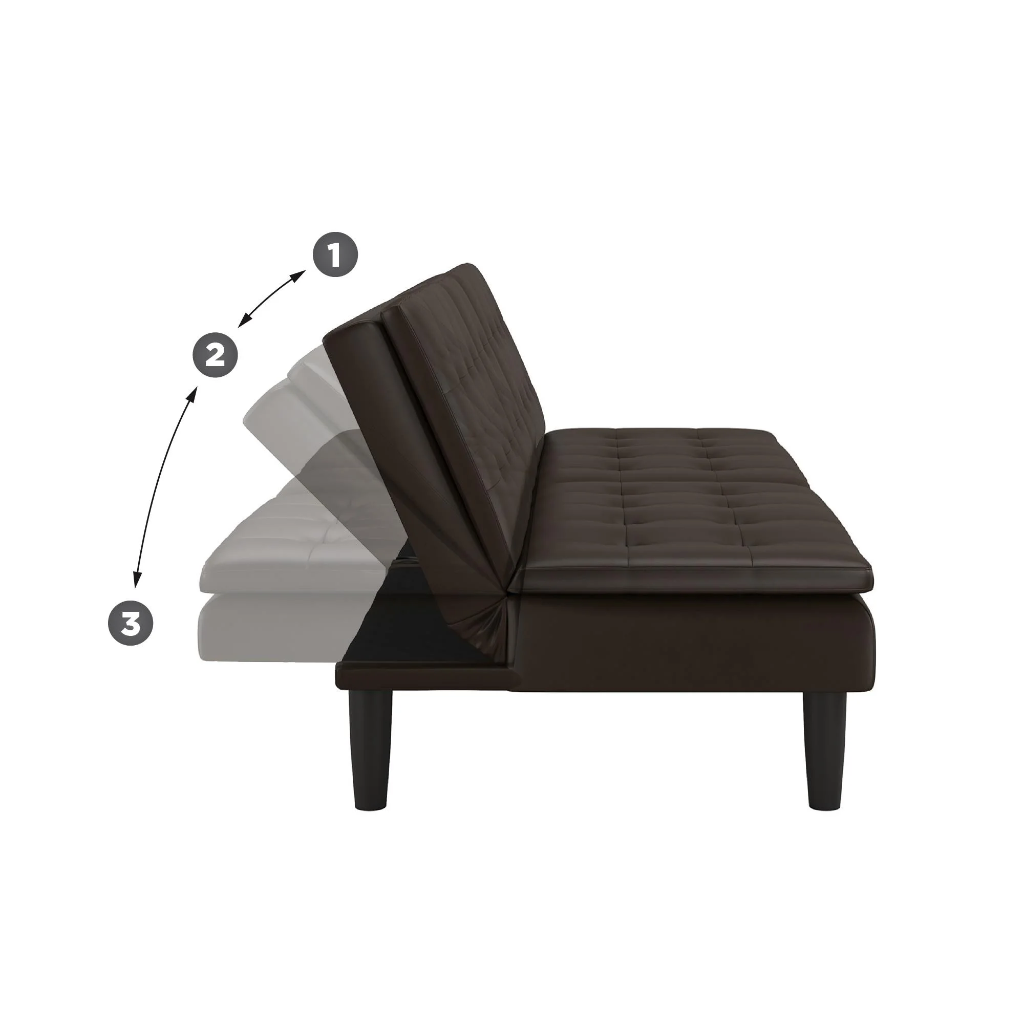 Mainstays Memory Foam 71.5" Futon with Cupholder and USB, Black Faux Leather - Image 61