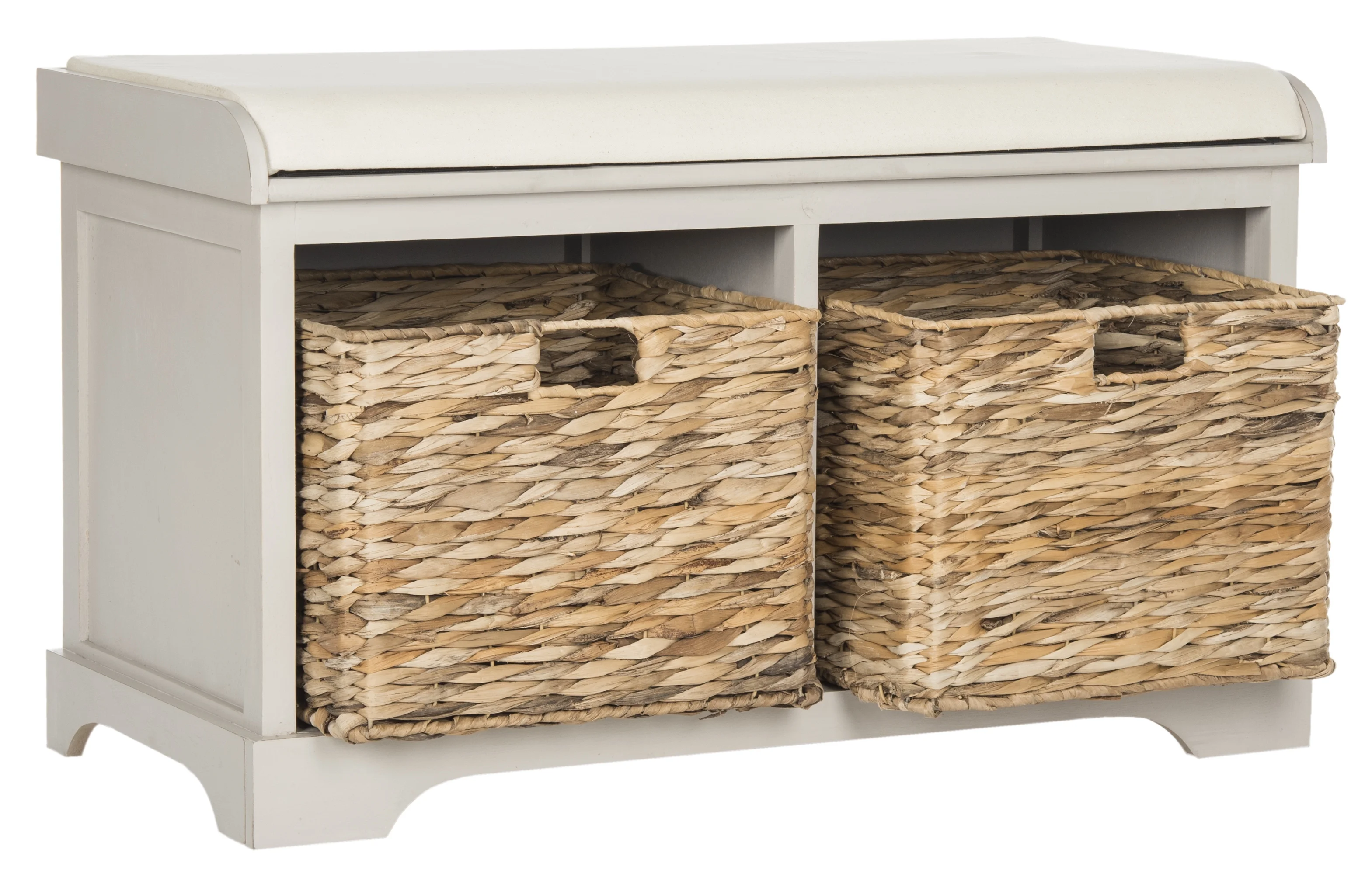 SAFAVIEH Freddy Contemporary Wicker Storage Bench with Cushion, Vintage Grey