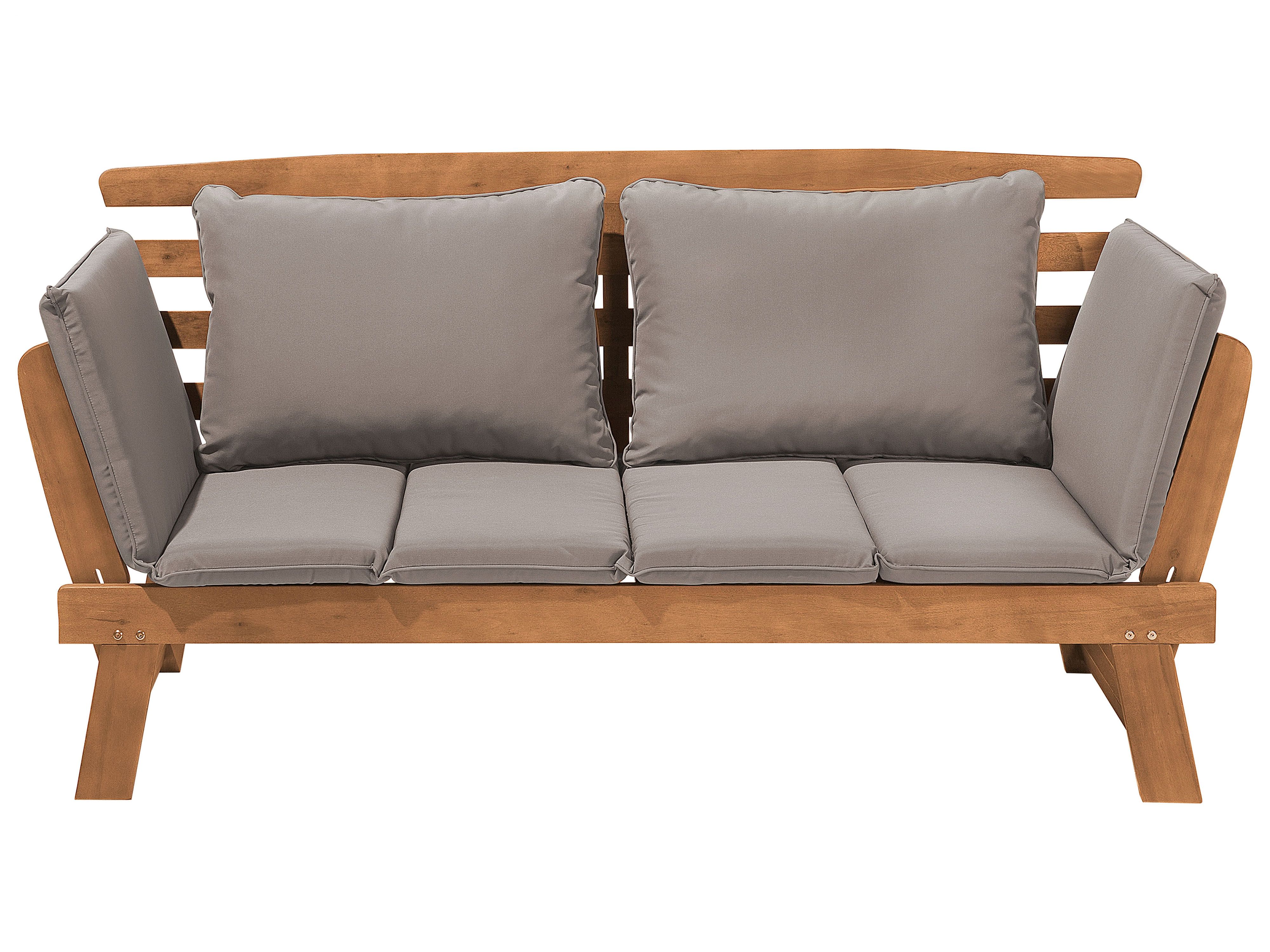 Garden Bench with Cushion PORTICI 210 cm Eucalyptus Wood Light Brown/ Taupe