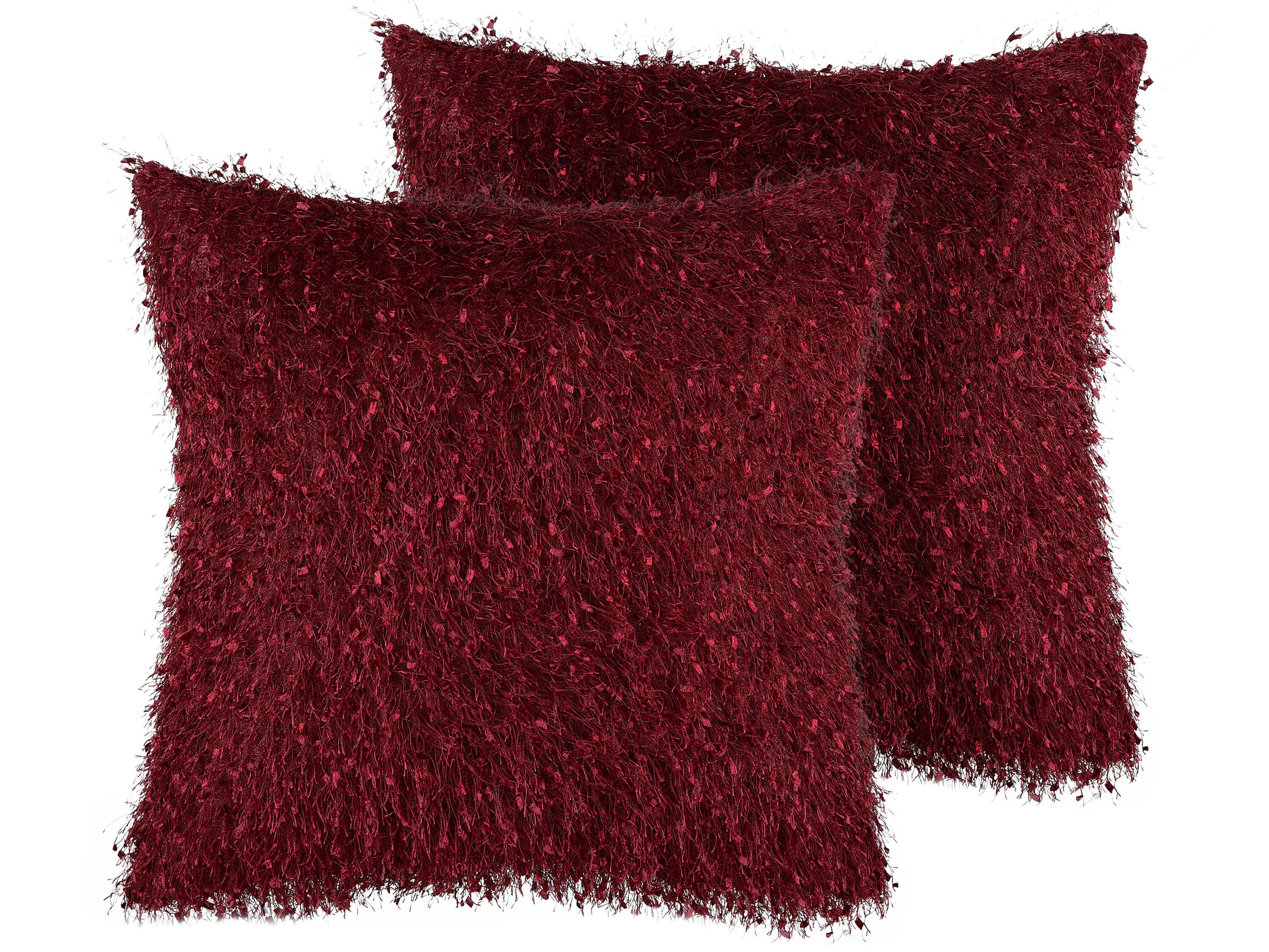 Set of 2 Decorative Cushions HELLEBORE 45 x 45 cm Dark Red Solid