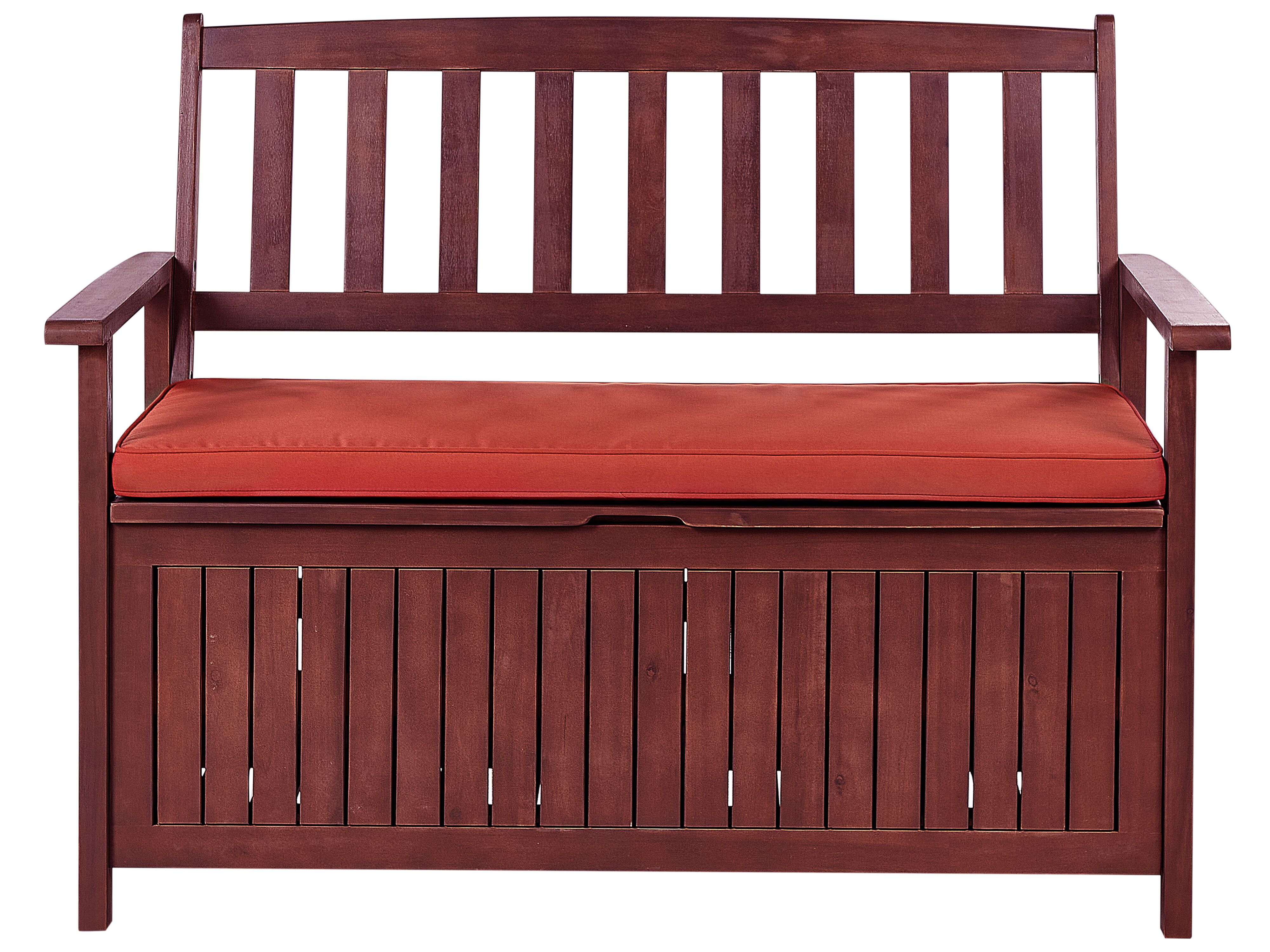 Garden Bench with Cushion SOVANA 120 cm with Storage Acacia Wood Red