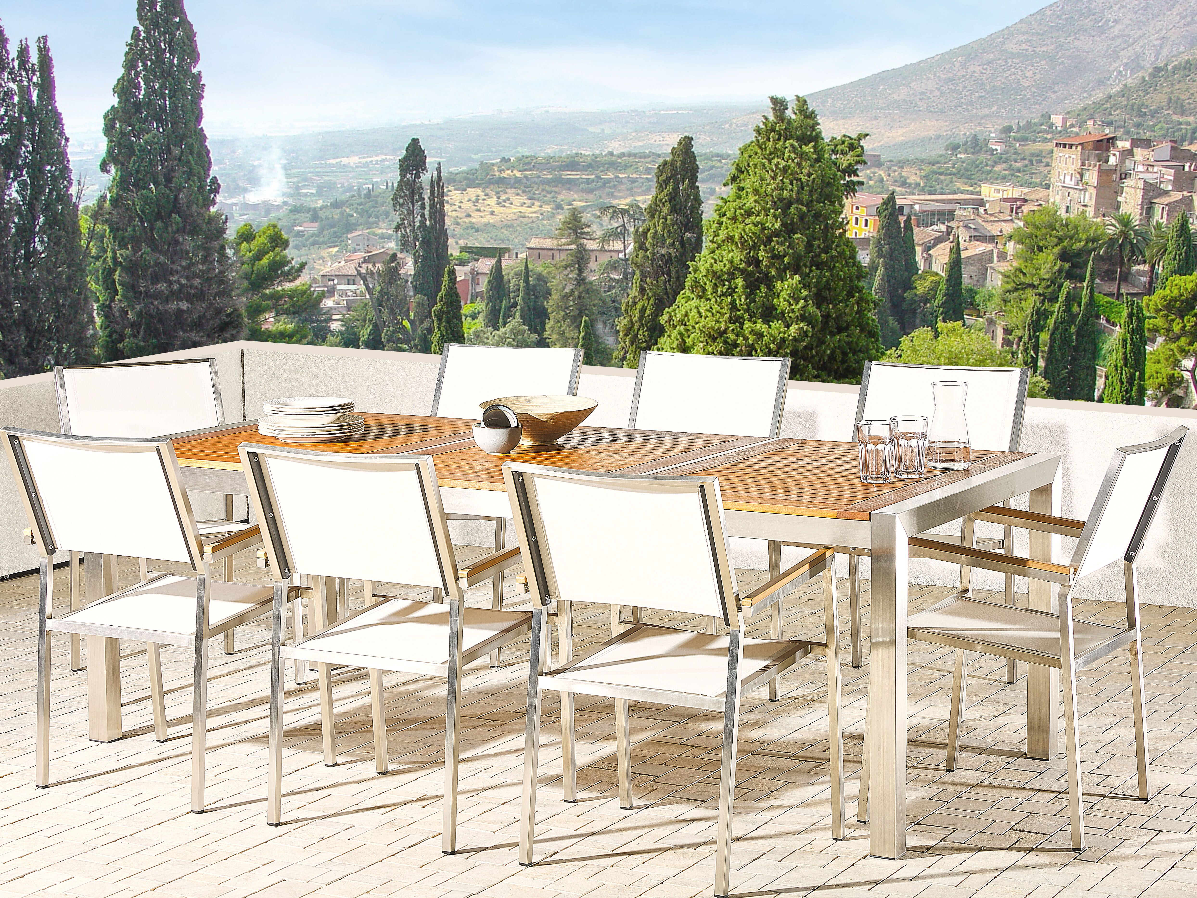 Garden Dining Set 8 Seater GROSSETO Eucalyptus Wood Brown/ White