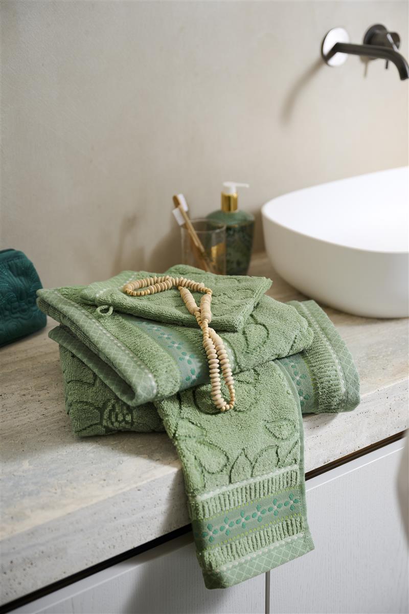 Pip Studio Jasmin Jacquard - Douchelaken - 70x140 - Groen