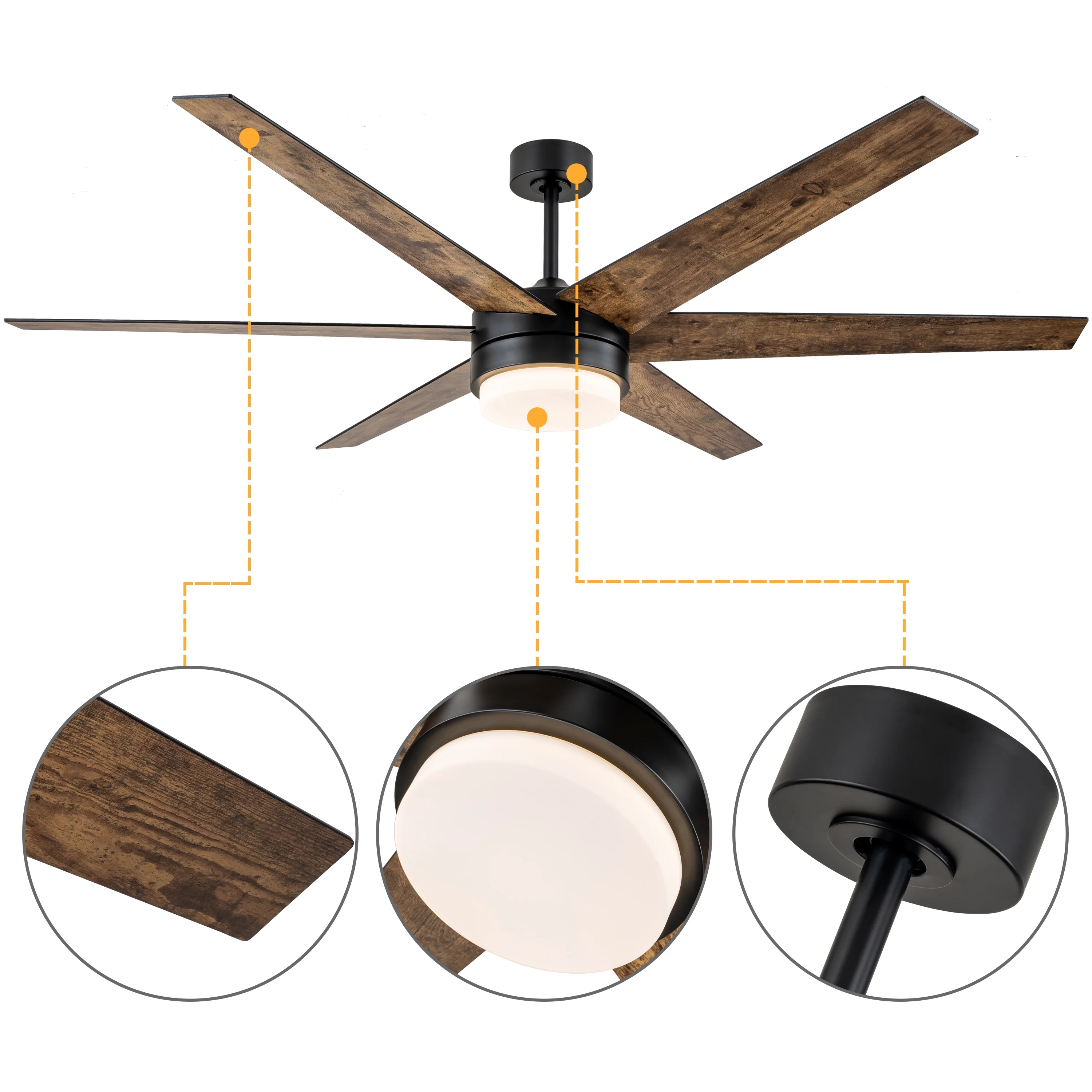 C Cattleya 70 in.Indoor Antique Woodgrain/Black Ceiling Fan Integrated LED Light Kit with Remote Control