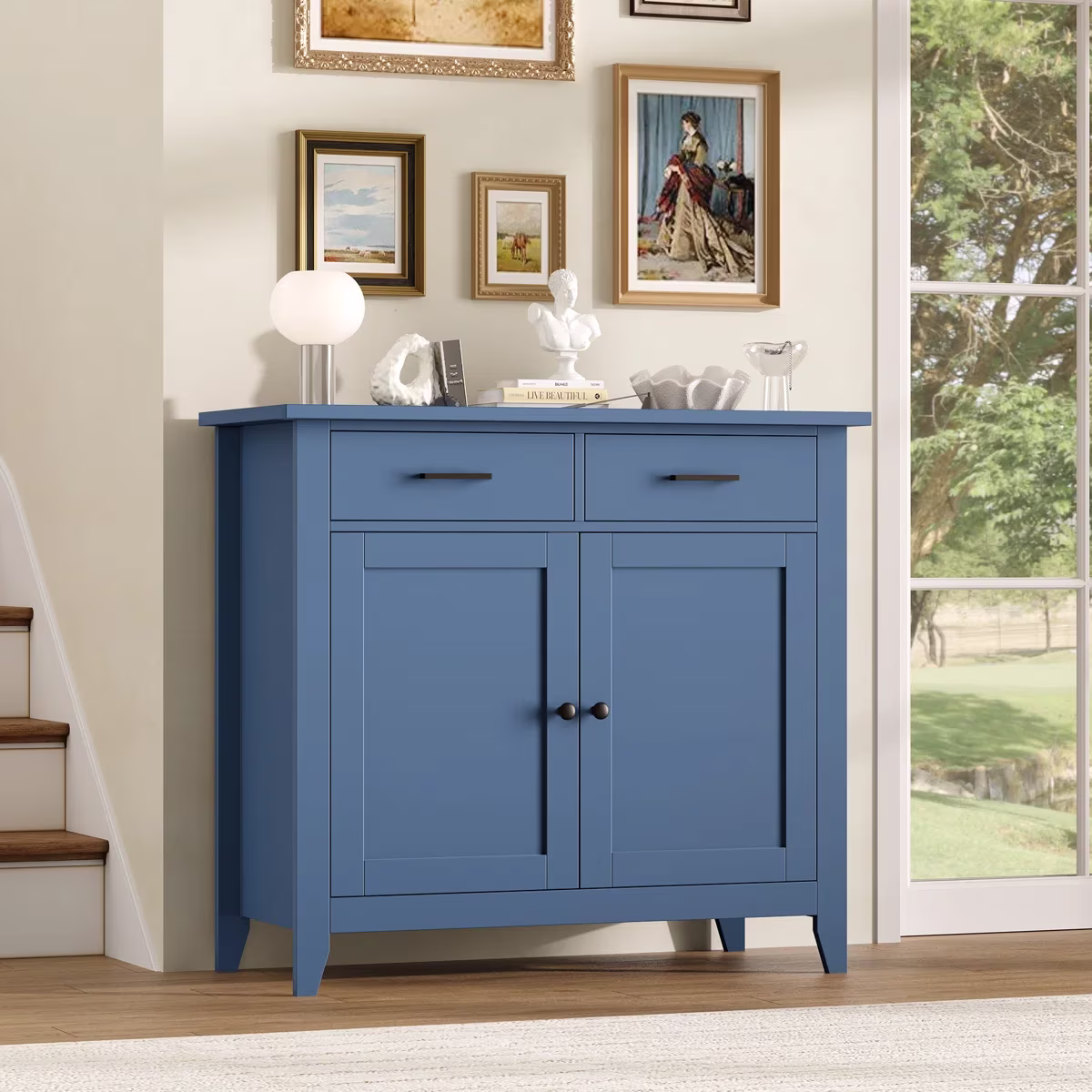 Homfa Entryway Cabinet, Kitchen Storage Cabinet, Farmhouse Buffet Sideboard with 2 Drawers and 2 Doors,Coffee Bar with Storage for Dining Room Living Room,White - Image 9
