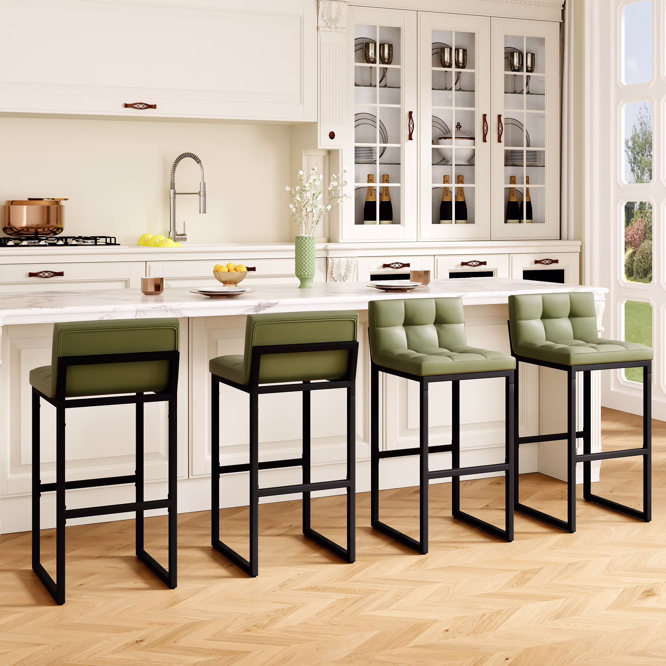 FIRAVOE Bar Stools Set of 3, Counter Height Bar Stools (Low Back)(Thickened Frame) 26" PU Leather Barstools Bar Chairs for Kitchen Island, Black - Image 11