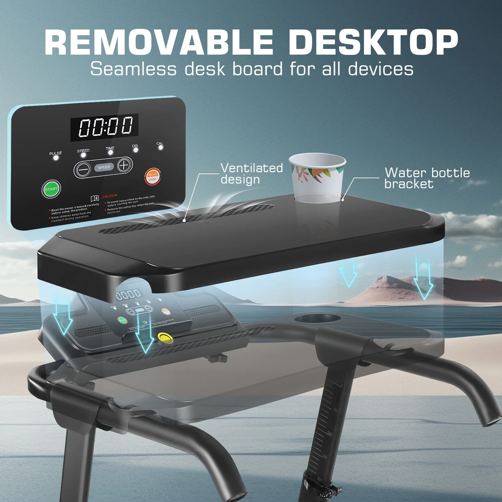 Ancheer Folding Treadmill with Incline, Treadmill with Adjustable Height Desk & Removable iPad Holder,Speed Range 0.6-7.5 mph,300 LBS Weight Capacity