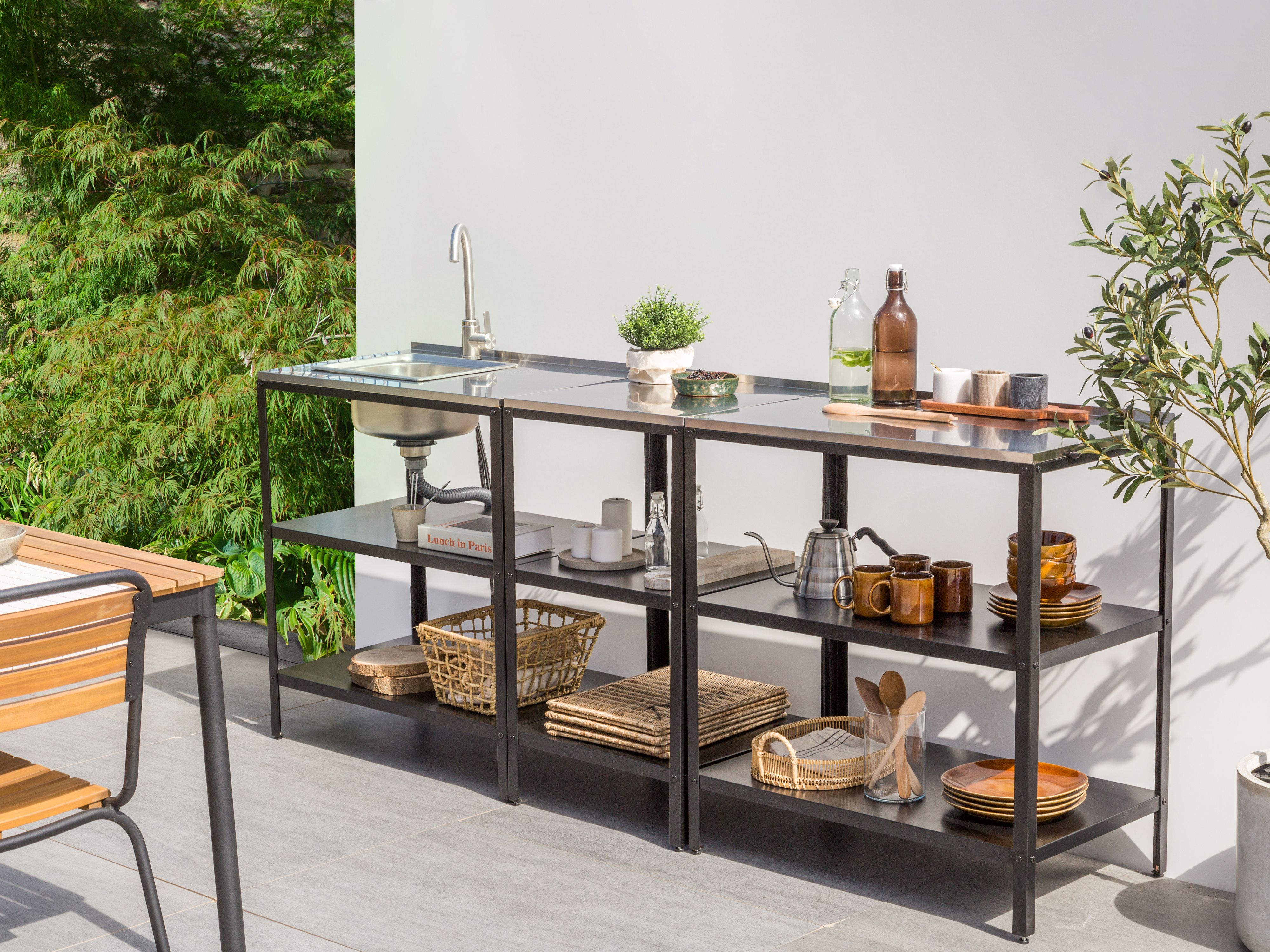 3 Piece Outdoor Kitchen Set with Sink VILAMA Metal Black