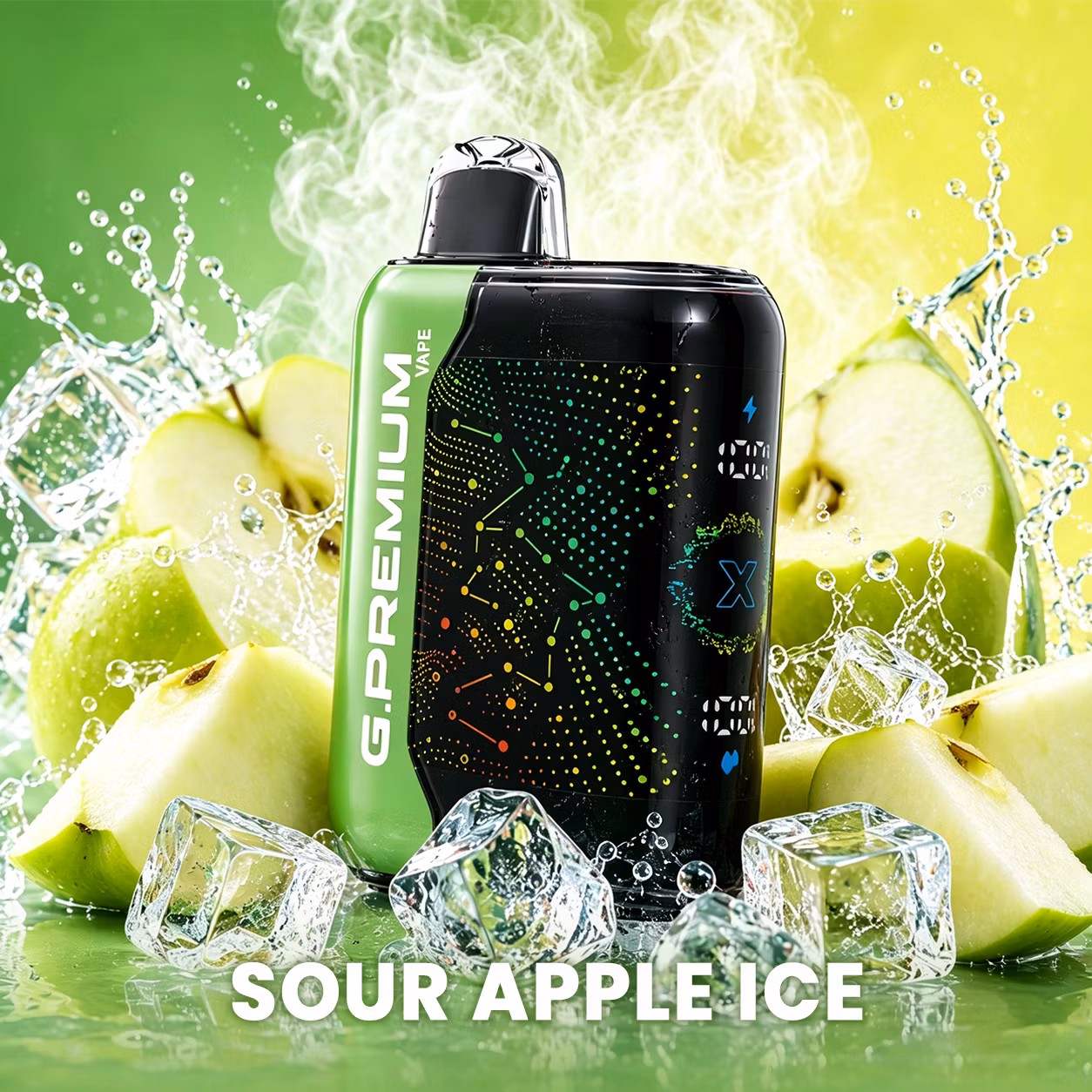 GEEK BAR PREMIUM 60 000 puffów – wariant Sour Apple Ice; 10 smaków, Dual Mesh, 28 ml, 800 mAh