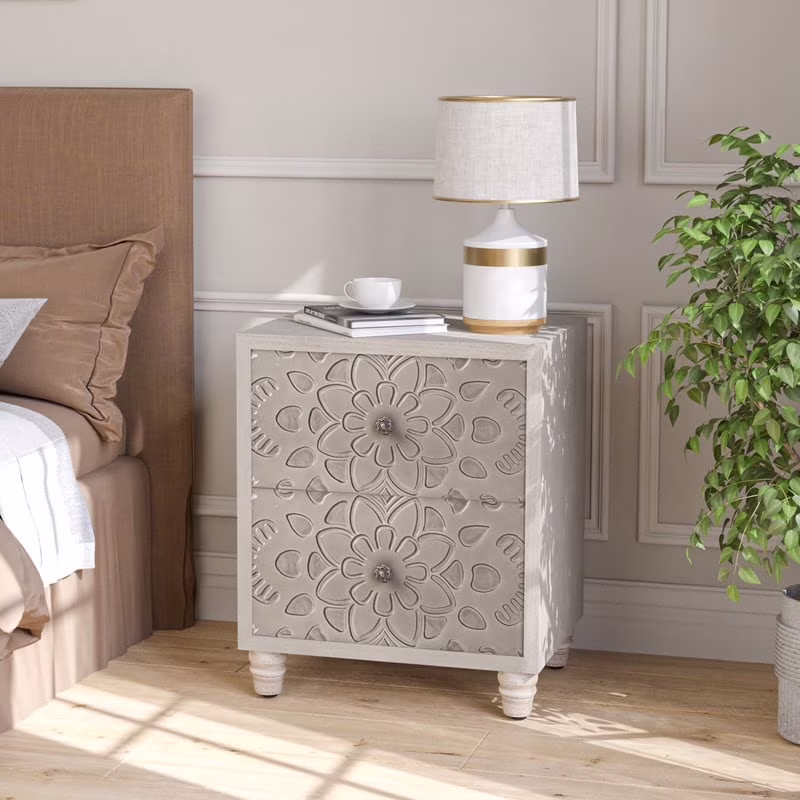 FOROUTIA Wooden Nightstand with 2 Drawers,Vintage MDF Bedside Tables with Storage - Image 3