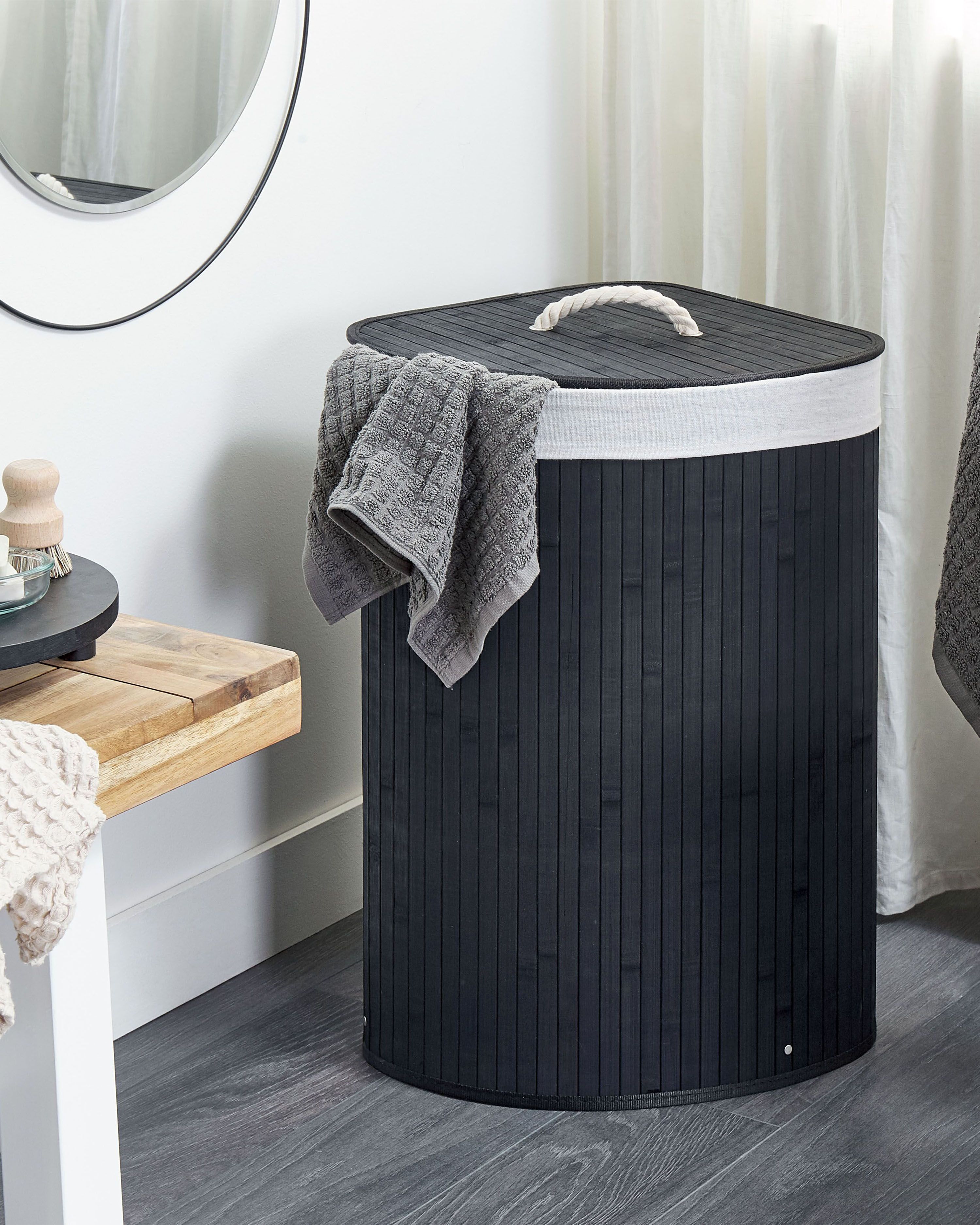 Laundry Basket MATARA Bamboo Black 57 L
