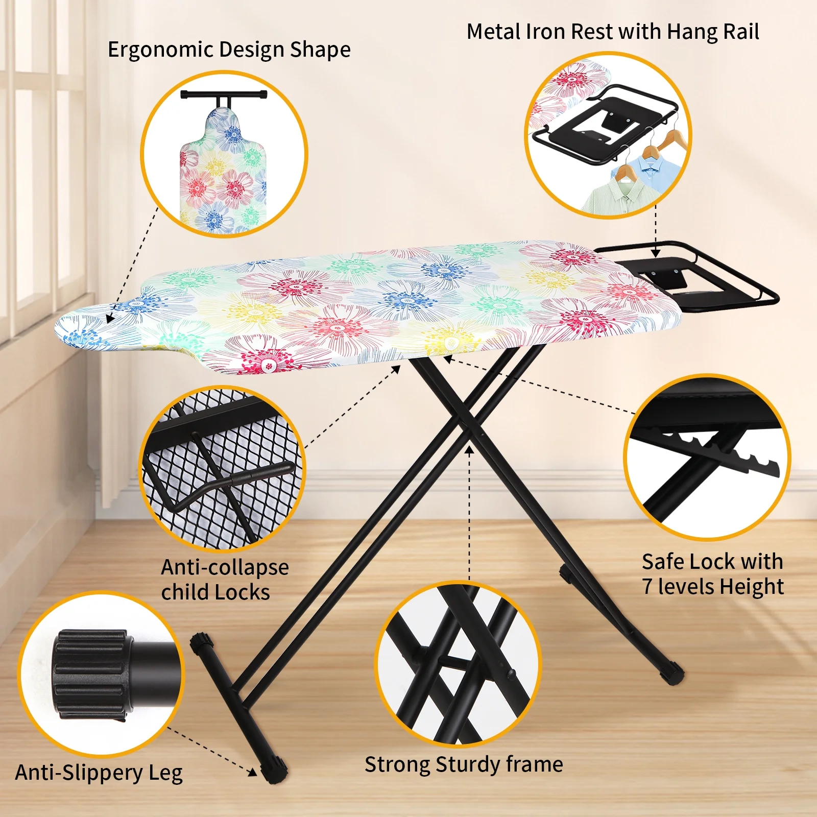 KDJ HOME Slieton Extra Large Ironing Board with Hang Rail, 20-Inch Wide - Image 22