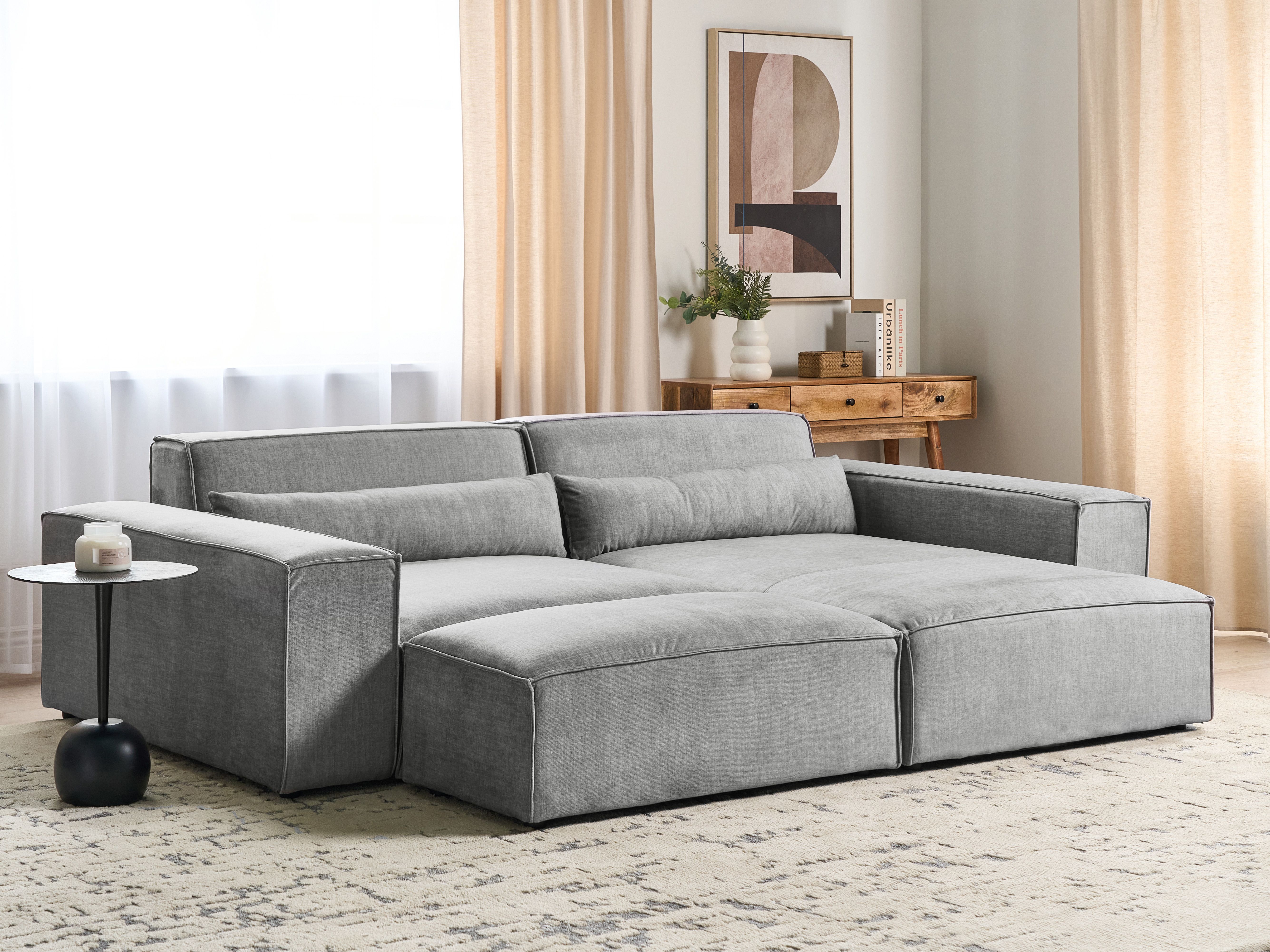Modular Corner Sofa 3 Seater HELLNAR Fabric Grey with Ottoman Left Hand