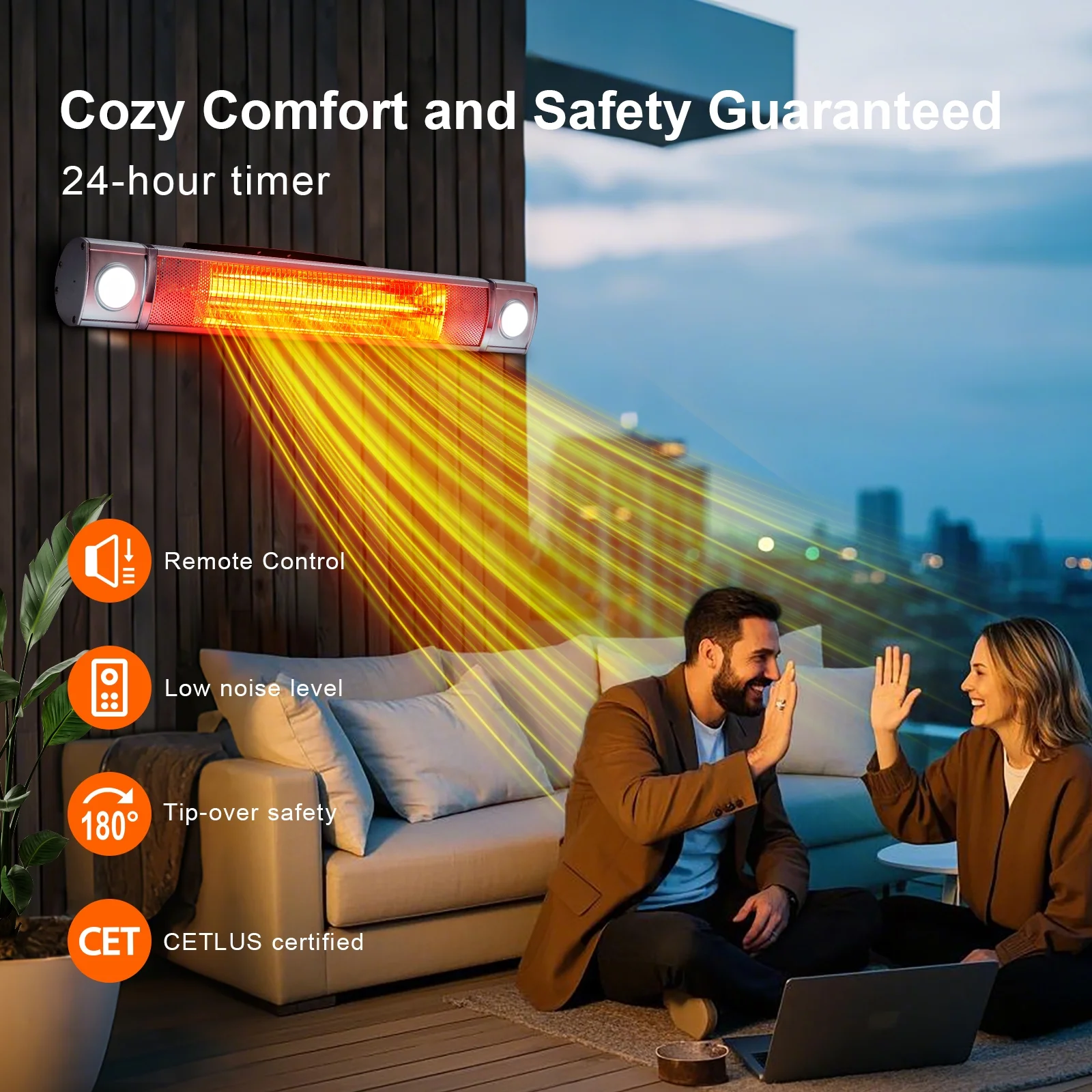 Garvee Wall Mount Heater with Remote Control, 1500W Infrared Hanging Patio Heater w/Timers for Indoor/Outdoor Use, Silver