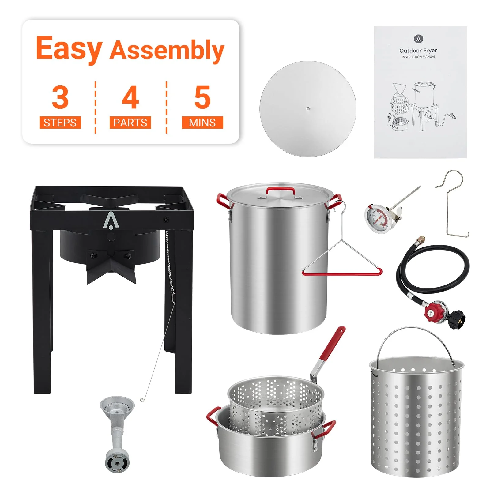 Soonbuy 30 QT Turkey Fryer Cooker Set and 10 QT Kit,50,000 BTU Aluminum Turkey Deep Fryer and Propane Burner Kit,Outdoor Propane Deep Fryers Stove Burner Stand,Baskets,Marinade Injector, Thermometer