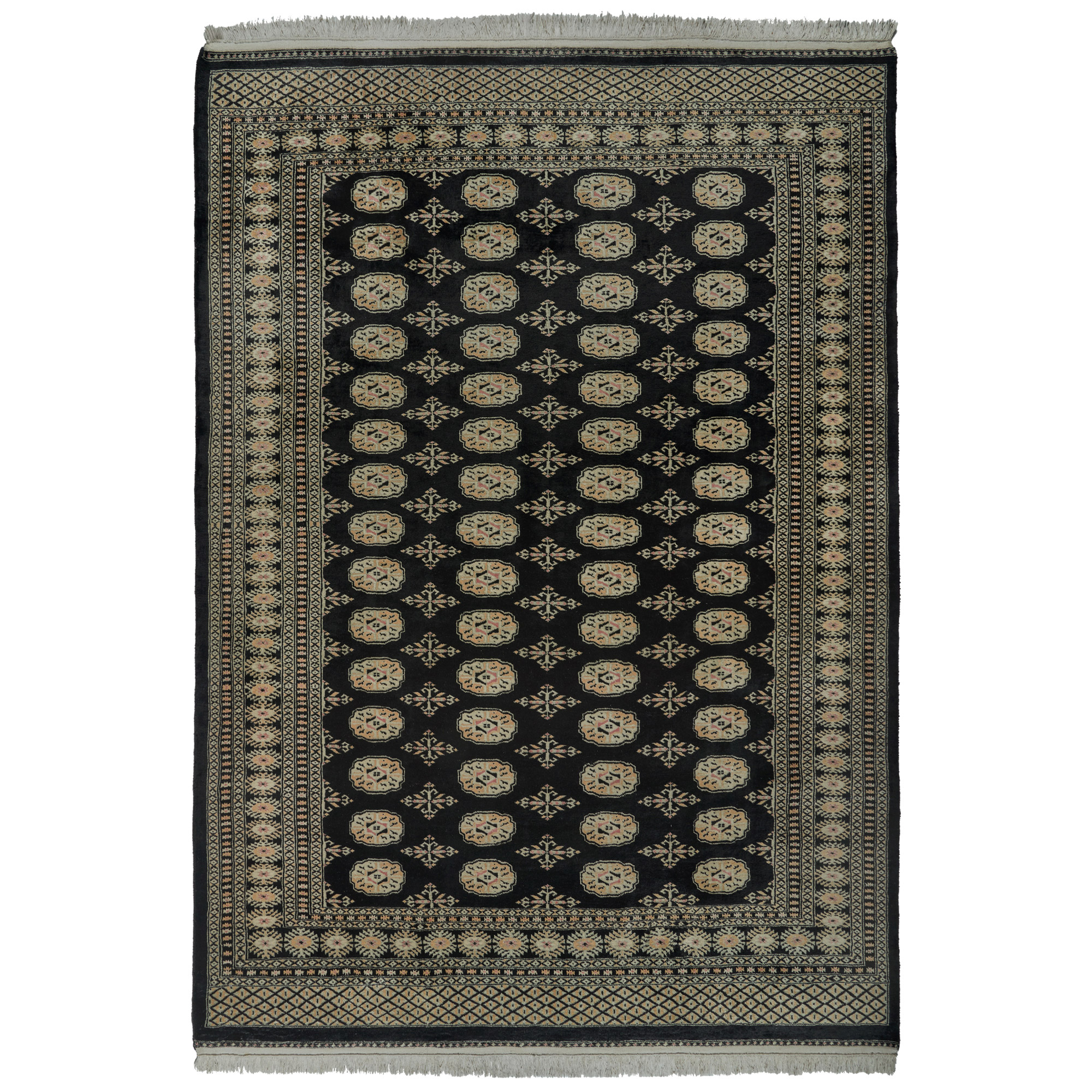 Pakistani Hand Knotted Rug Collection, Classic Bukhara Cumra Black - Image 6