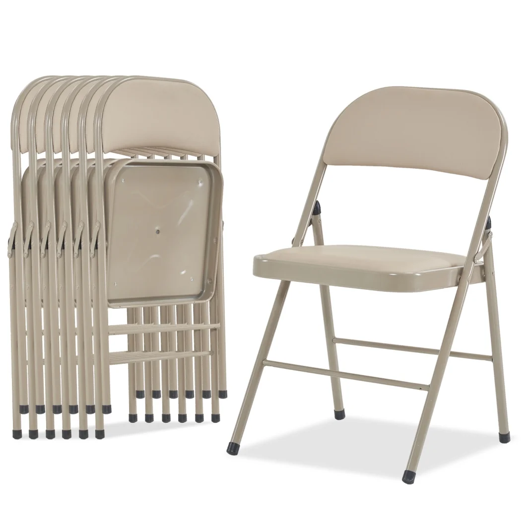 4 Pack Folding Chairs, Cushioned Padded Seat, Wedding Chairs with Metal Frame for Home, Office, Party Use, Light  Brown