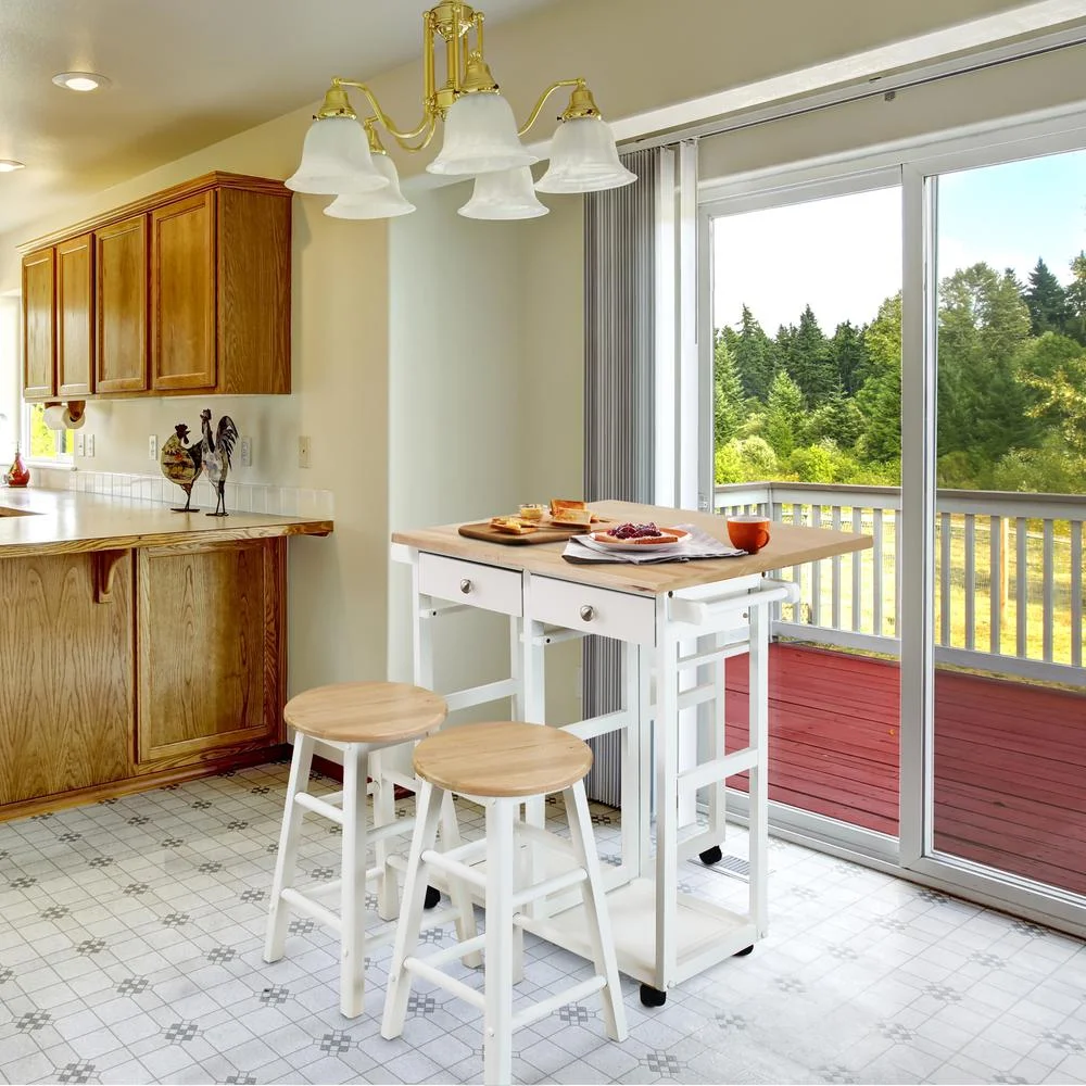 American Trails Breakfast Cart with Drop-Leaf Table, American Maple Top, Square - White - Image 9