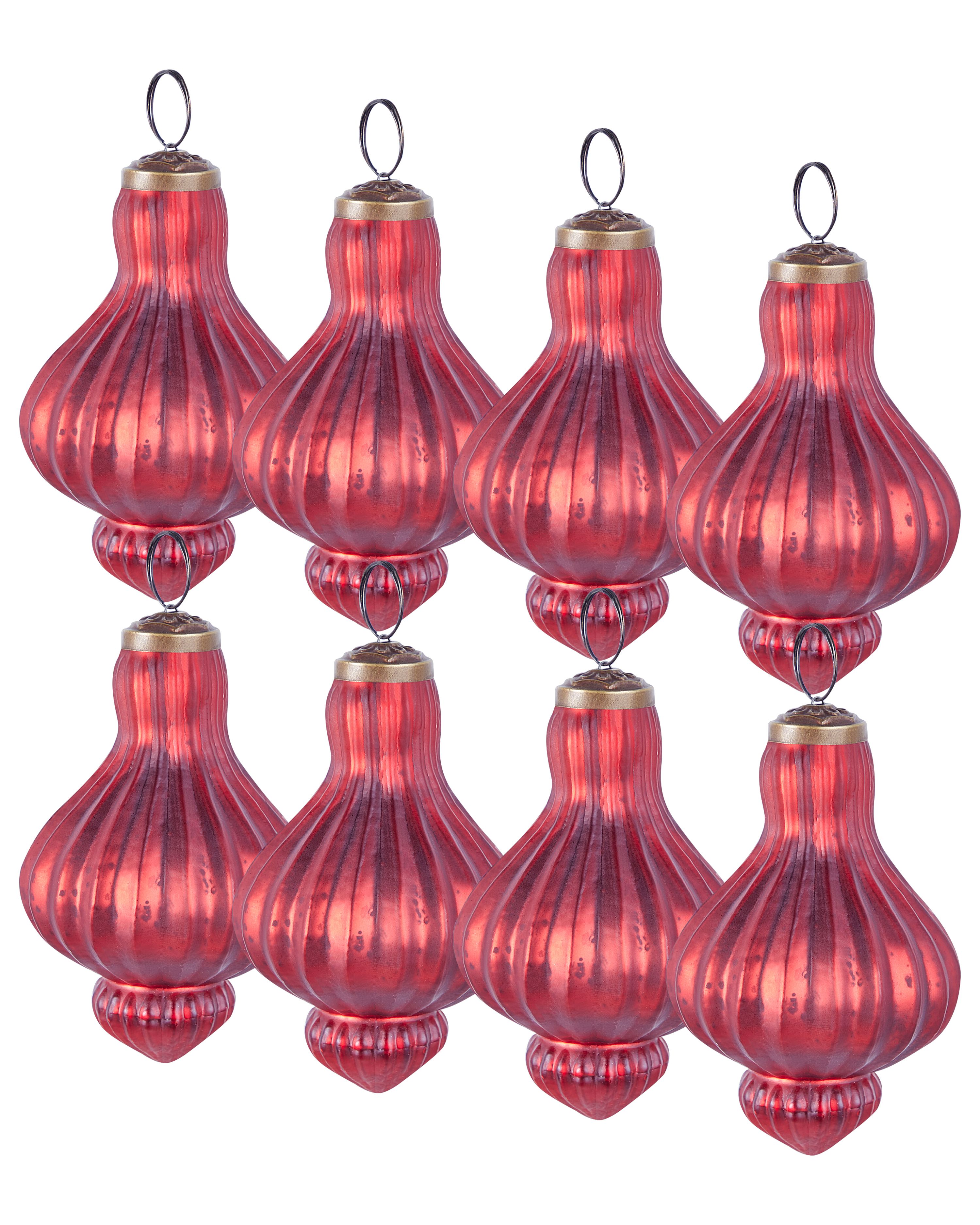 Set of 8 Baubles BRILLANT Glass Red
