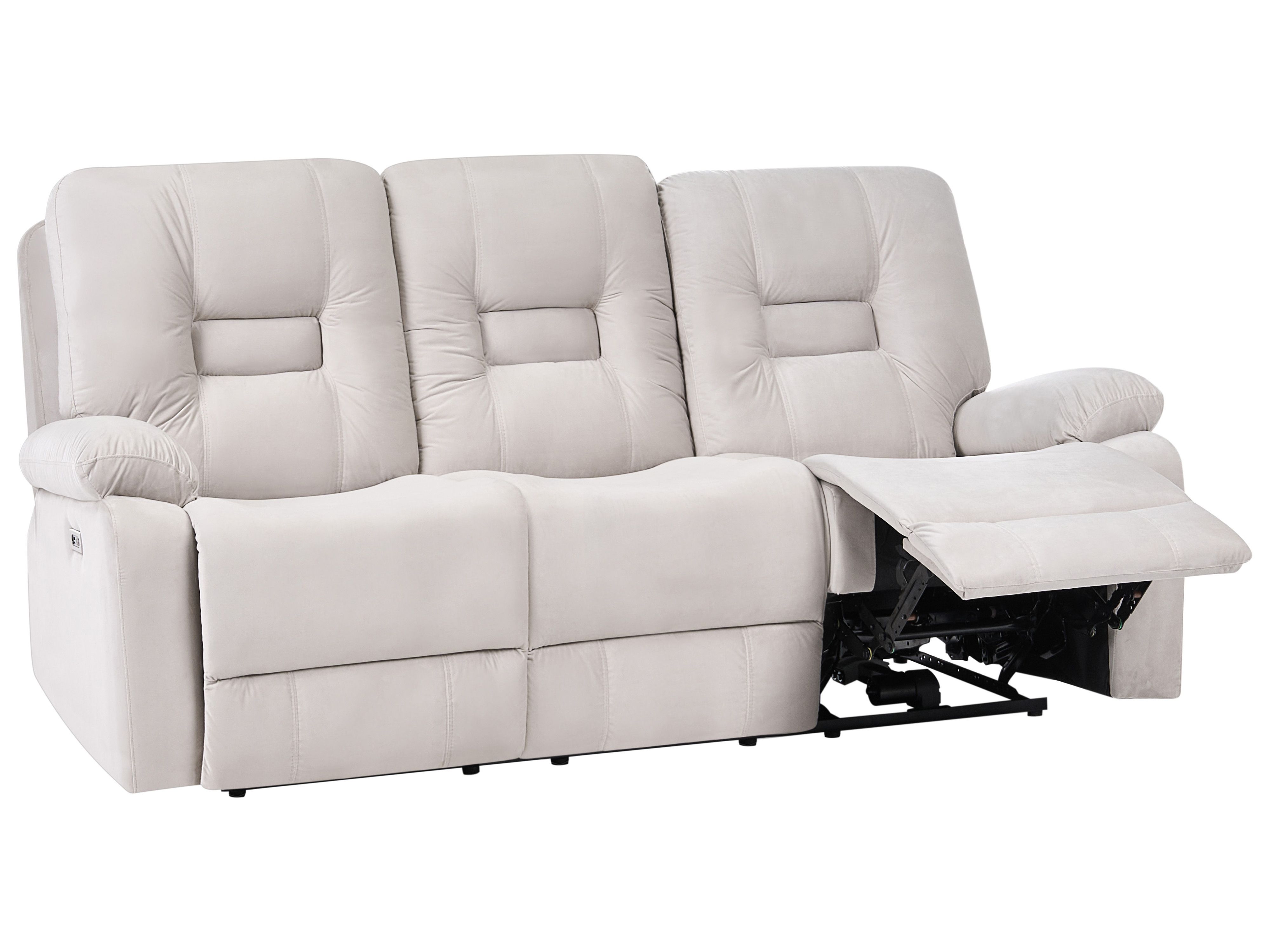 Electric Recliner Sofa 3 Seater BERGEN Velvet Light Beige with USB Port