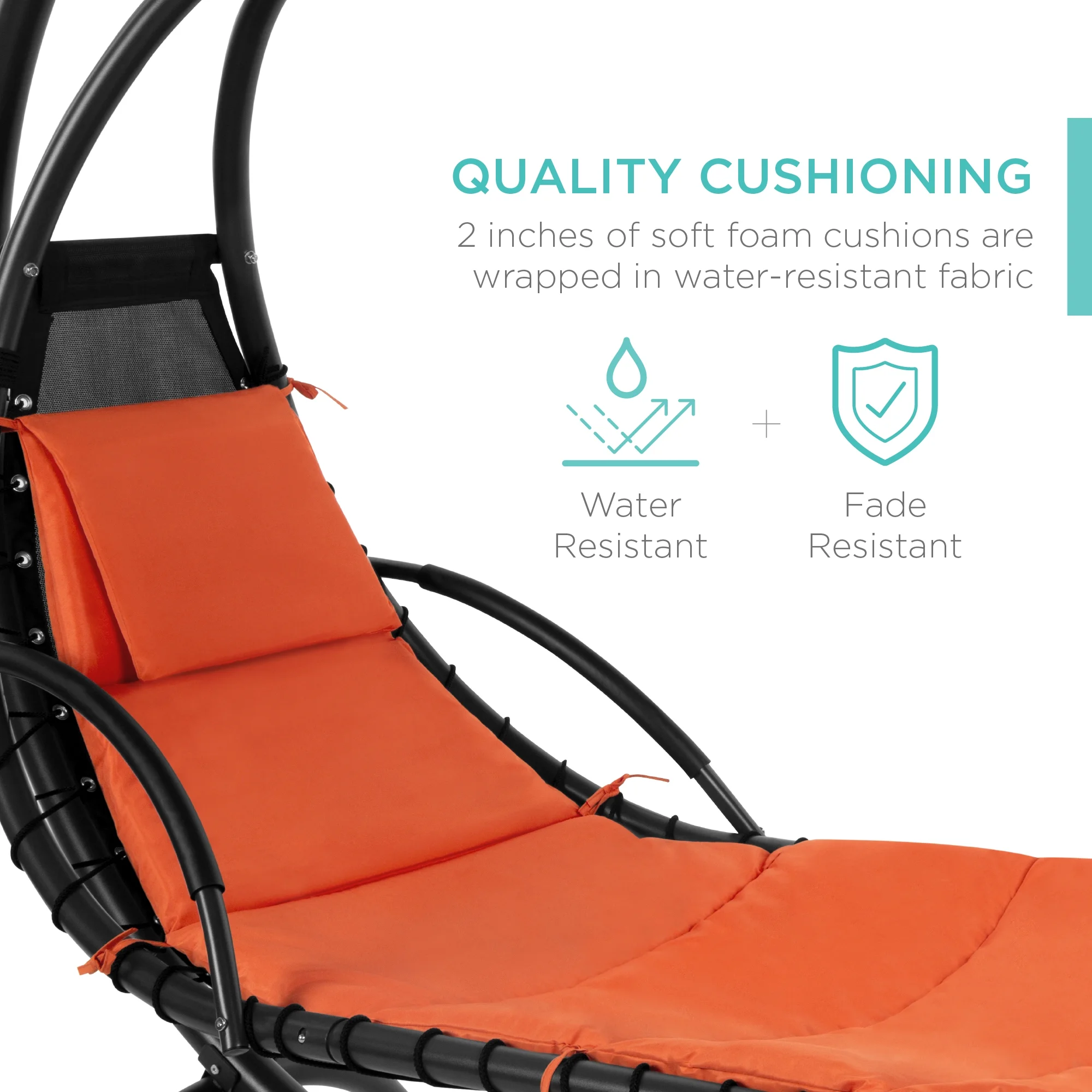 Best Choice Products Hanging Curved Chaise Lounge Chair Swing for Backyard, Patio w/ Pillow, Shade, Stand - Teal - Image 86