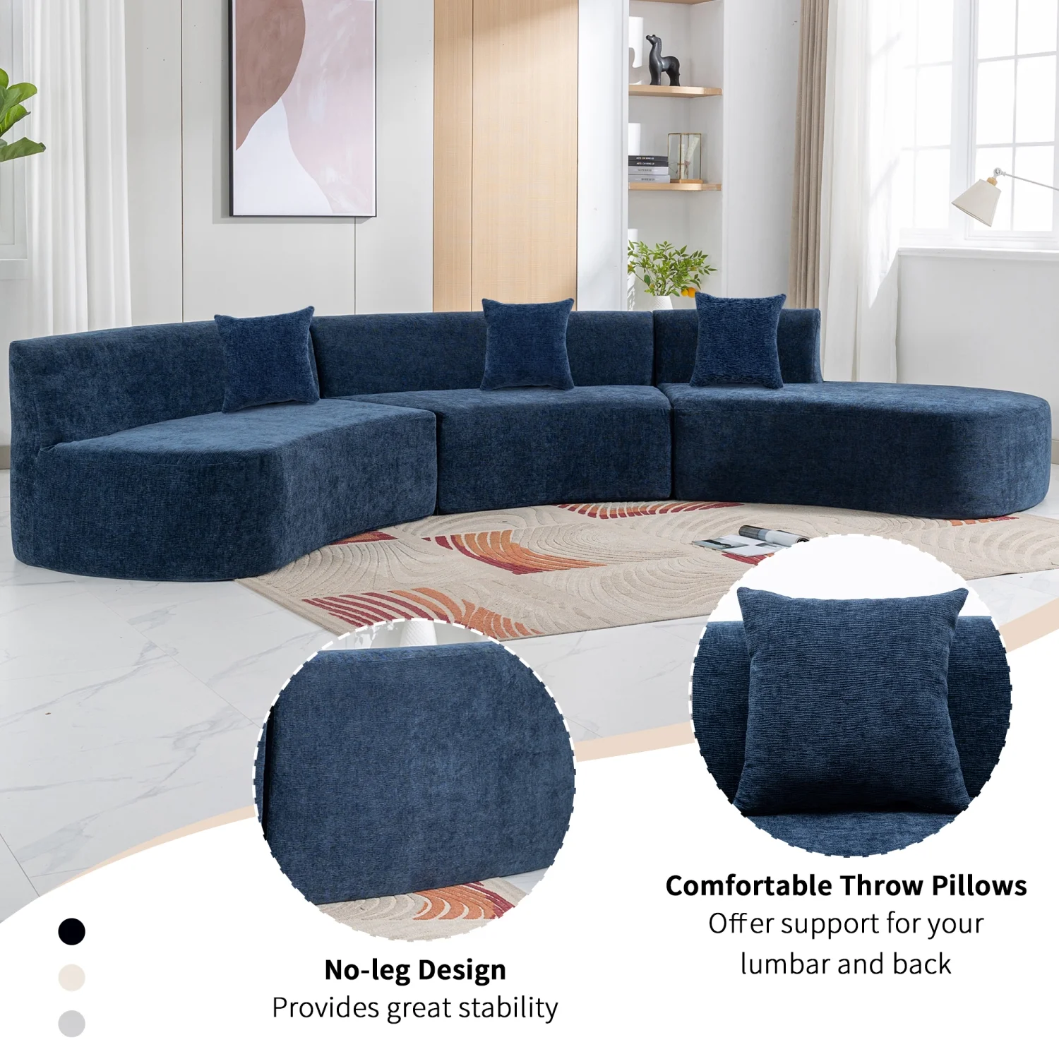 Harper & Bright Designs Modern Curved Floor Sofa Set, Modular Sectional Sponge Couch for Living Room, 2 PC Free Combination No Assembly Foam-Filled Sofa, Beige - Image 61