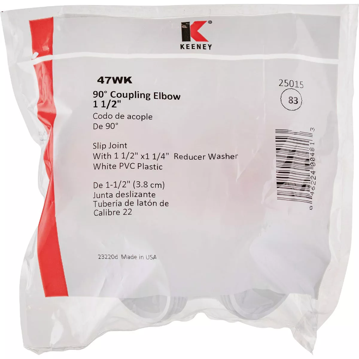 Keeney 1-1/2 In. White Polypropylene 90 Degree Elbow Coupling