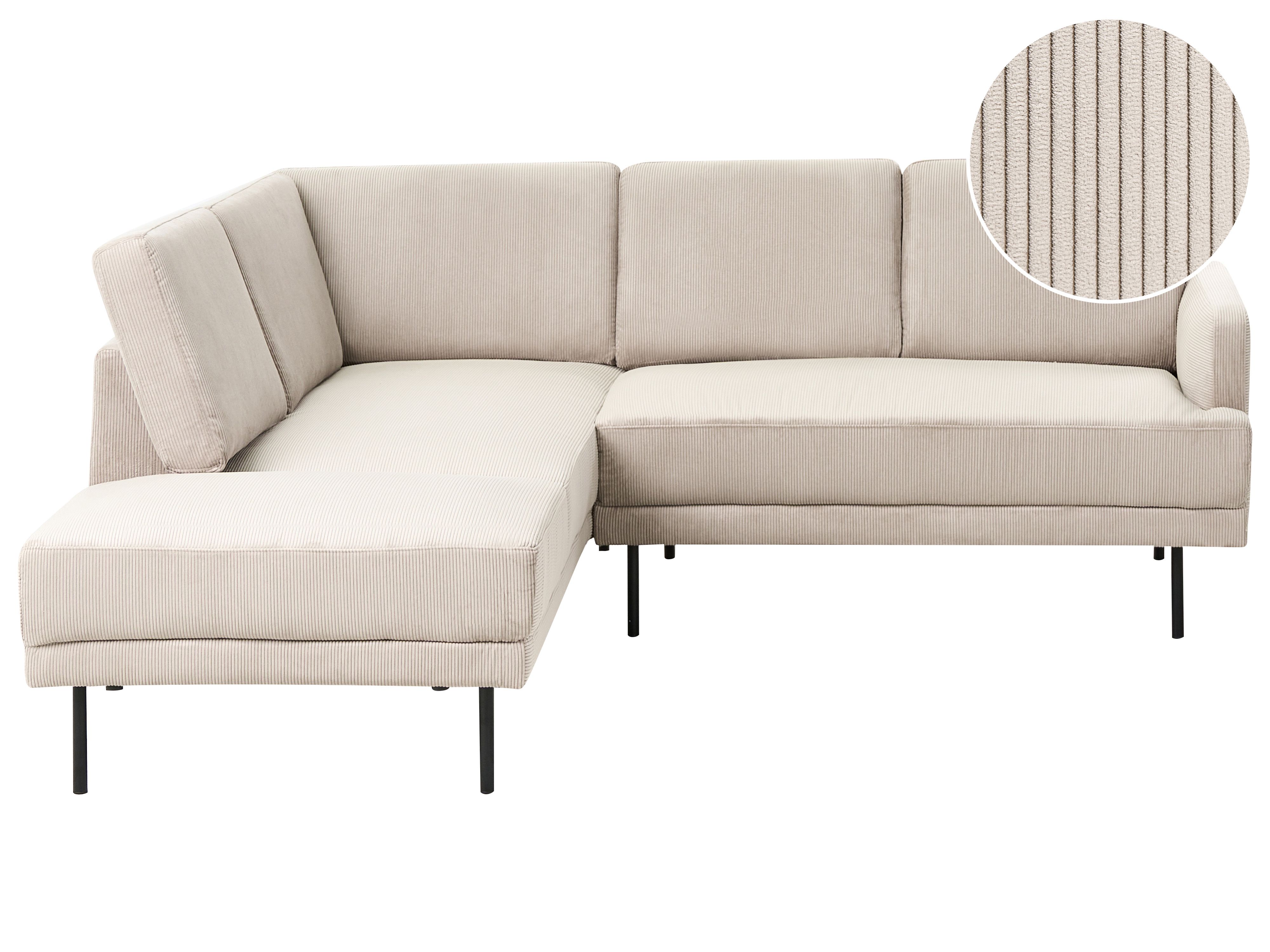 Corner Sofa 4 Seater BREDA Corduroy Beige Right Hand