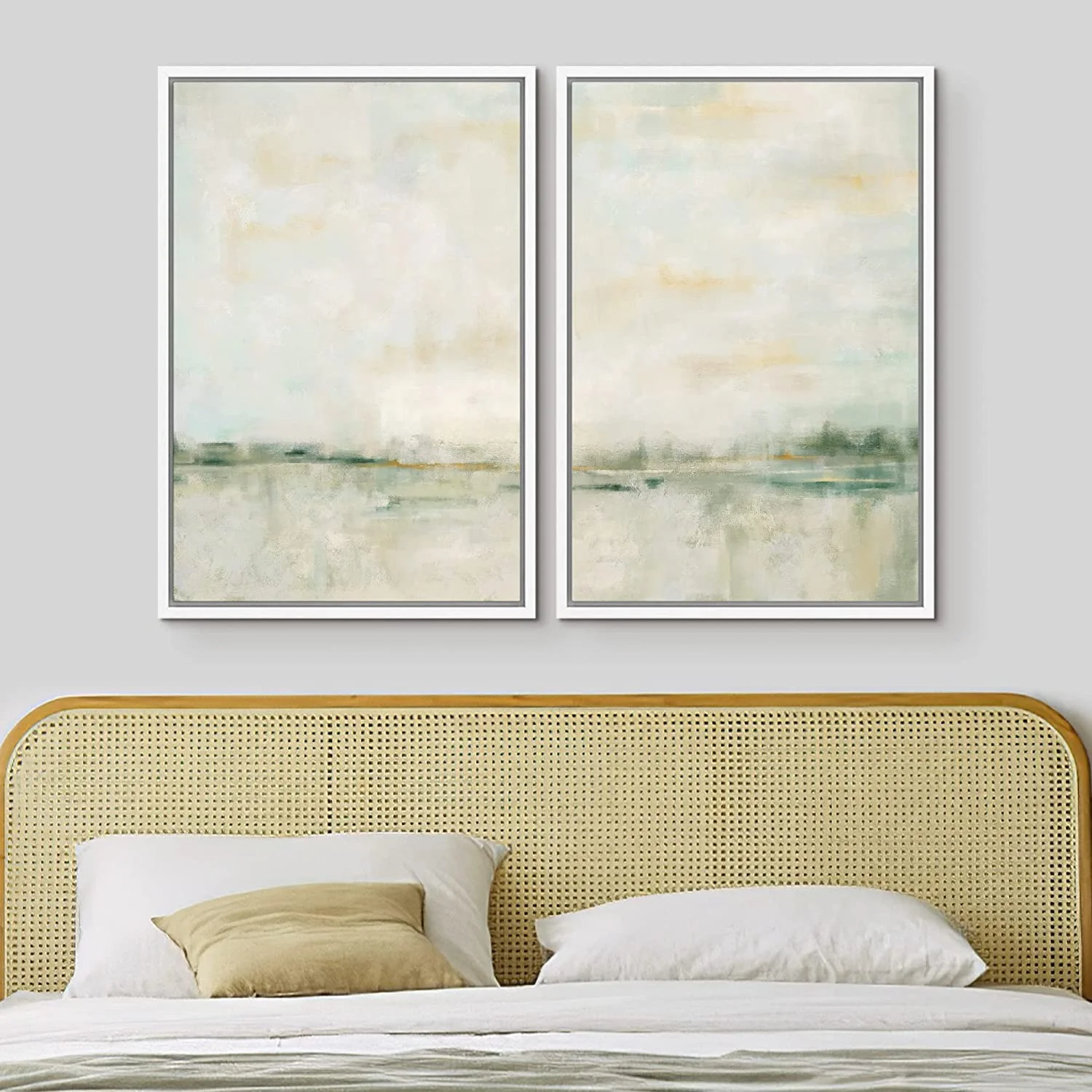 IDEA4WALL Framed Canvas Print Wall Art Set of 2 Watercolor Pastel Duotone Tan Landscape Abstract Modern Art Multicolor Contemporary Artwork for Bedroom, Office - 16"x24"x2 Panels Natural - Image 10
