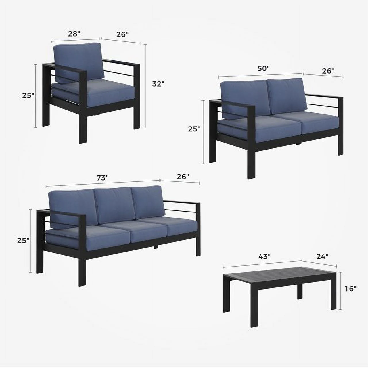 CozyHom 5 Pcs Outdoor Patio Aluminum Furniture Sofa Sets, Outside Patio Conversation Couch Sets With Table&Cushions for Garden Porch, Gray - Image 72