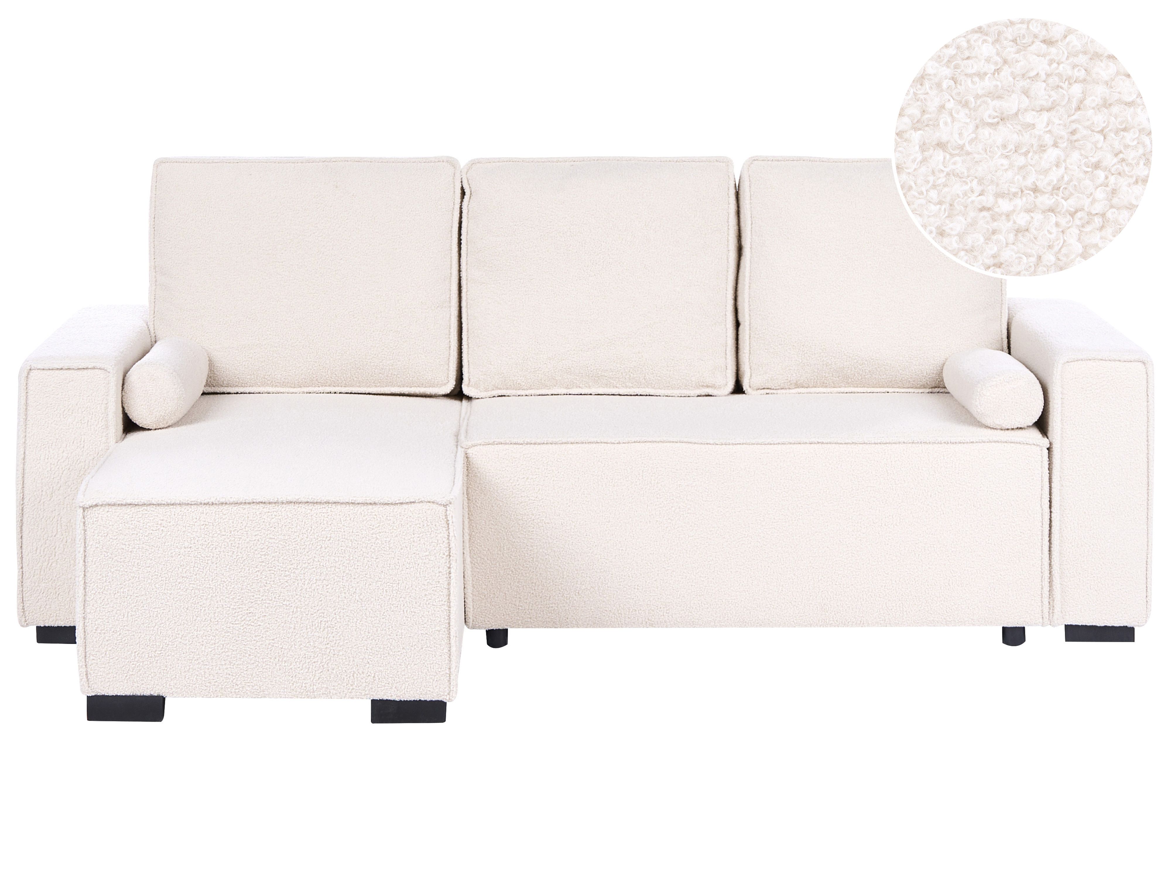 Corner Sofa Bed 3 Seater EDANE Boucle Off-White with Storage Right Hand