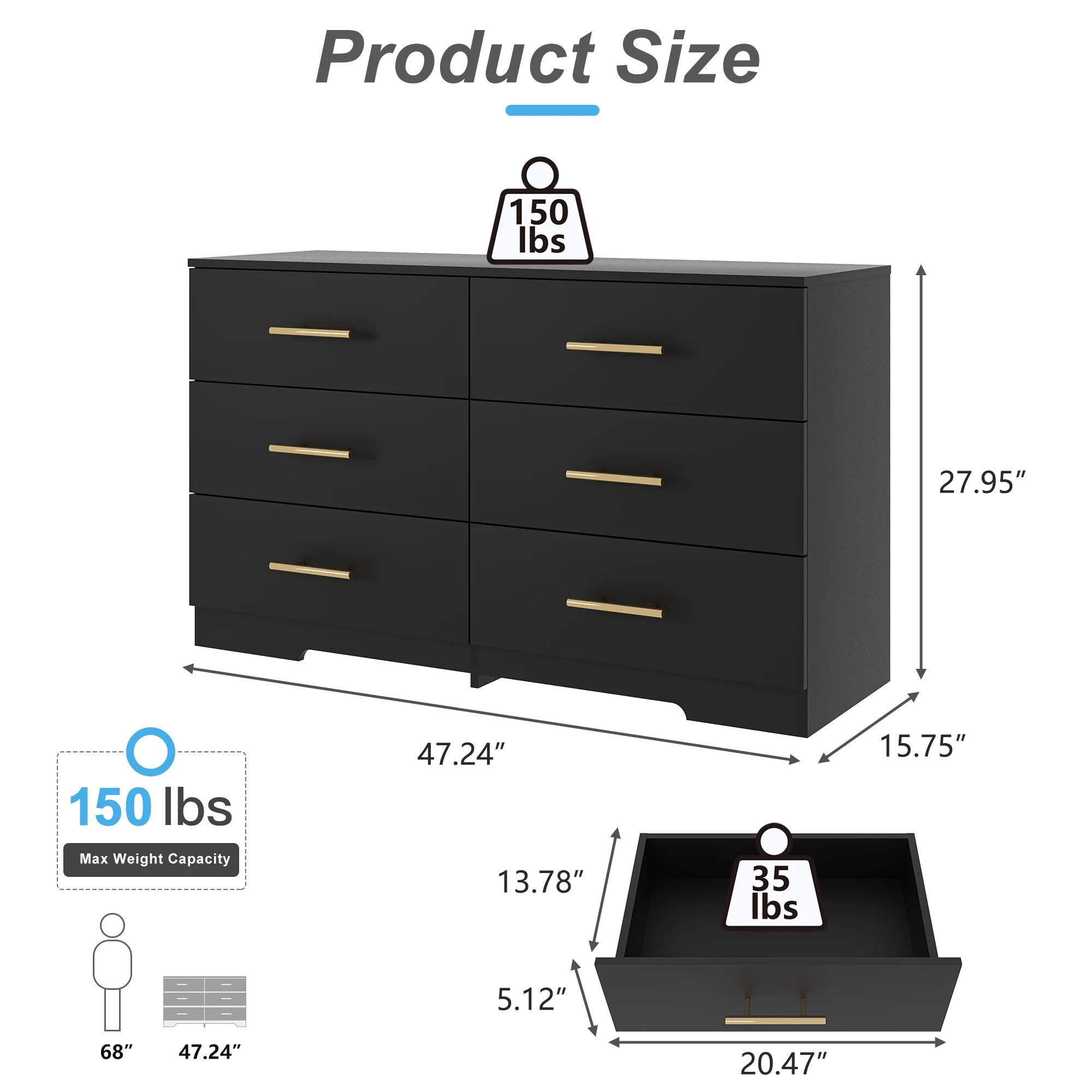 Kadyn White Chest of Drawer, 6 Double Drawer Dresser for Bedroom, Modern Storage Cabinet for Living Room, Dresser - Image 37