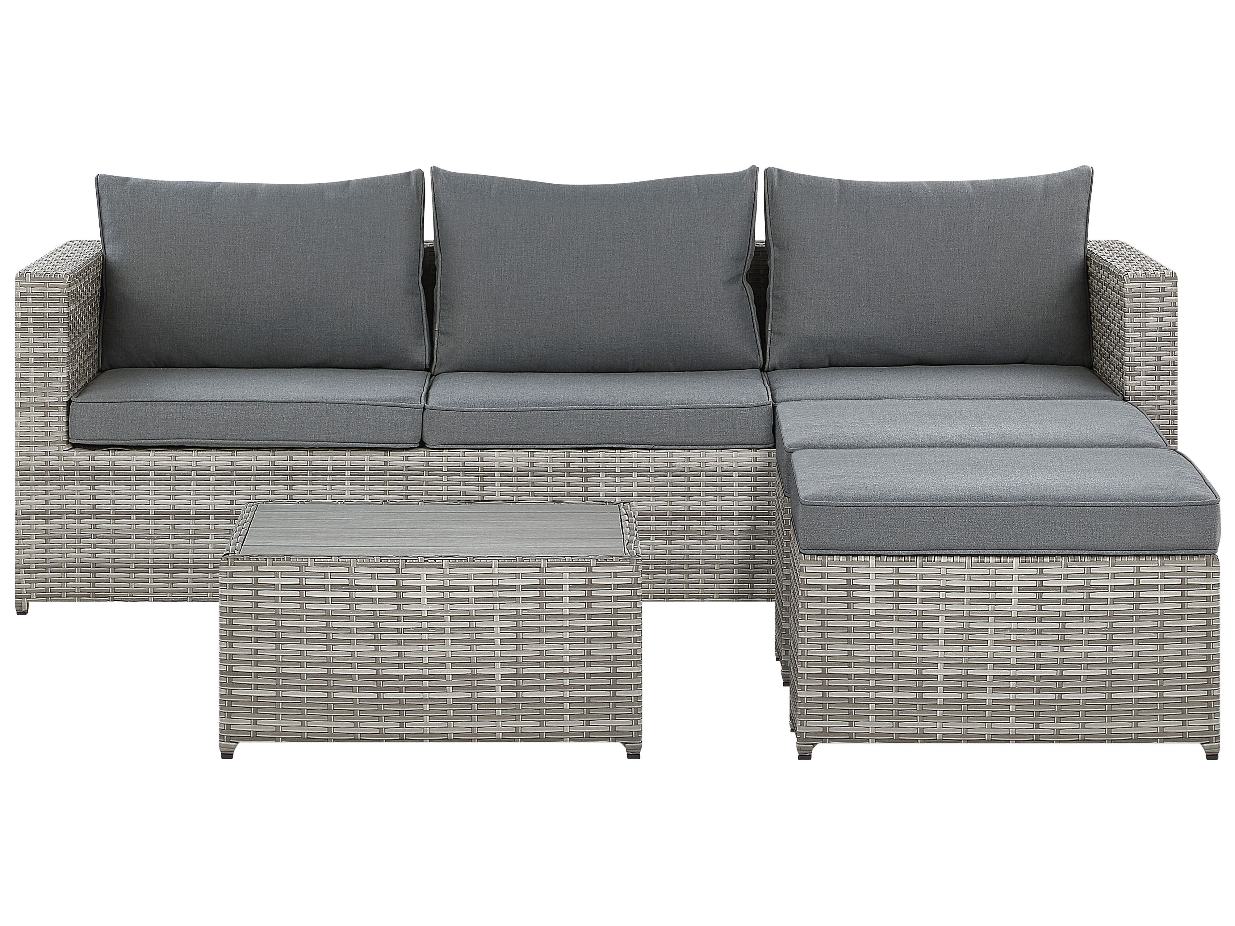 Garden Corner Sofa with Table 5 Seater SABBIA Right Hand Modular PE Rattan Light Grey
