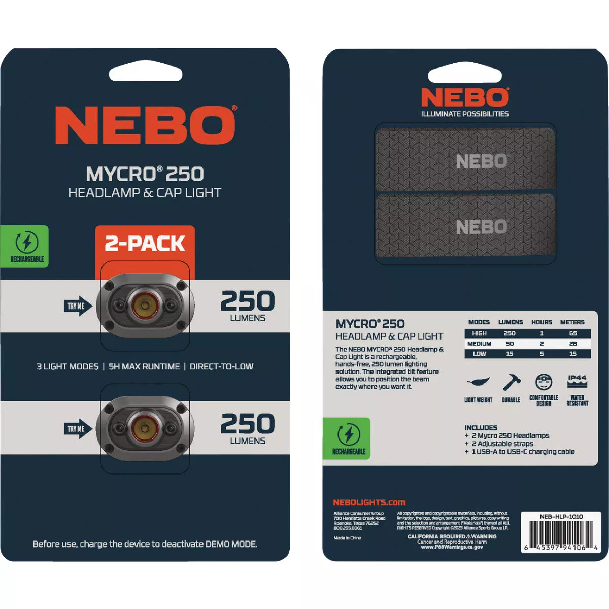 Nebo Mycro 250 Lm. LED Rechargeable Headlamp (2-Pack)