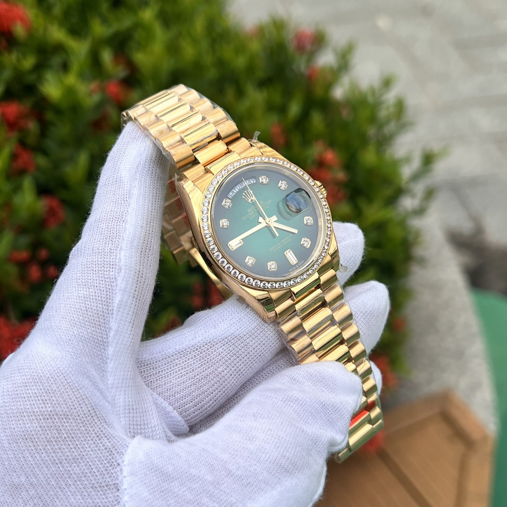 Rolex Day-Date 128348RBR Ombre Green Dial Replica Watch EW 36mm - Top club