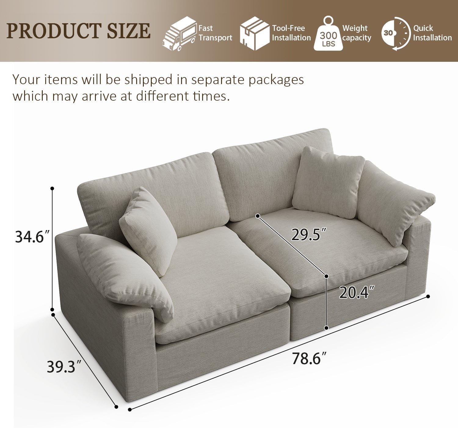 Modular Sectional Sofa Cloud Couch,78.6