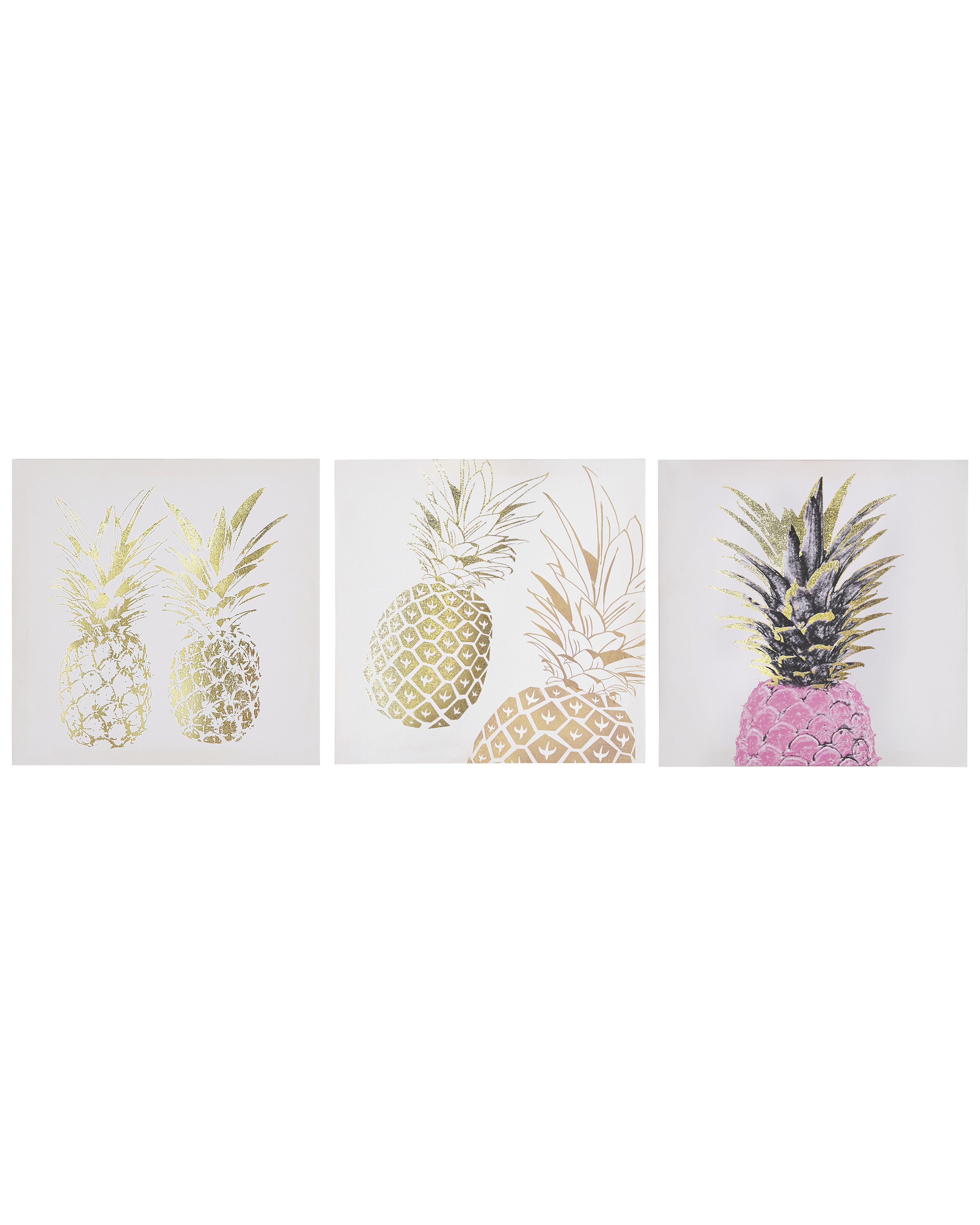 Set of 3 Canvases APESIKA Nature Motif 30 x 30 cm Gold