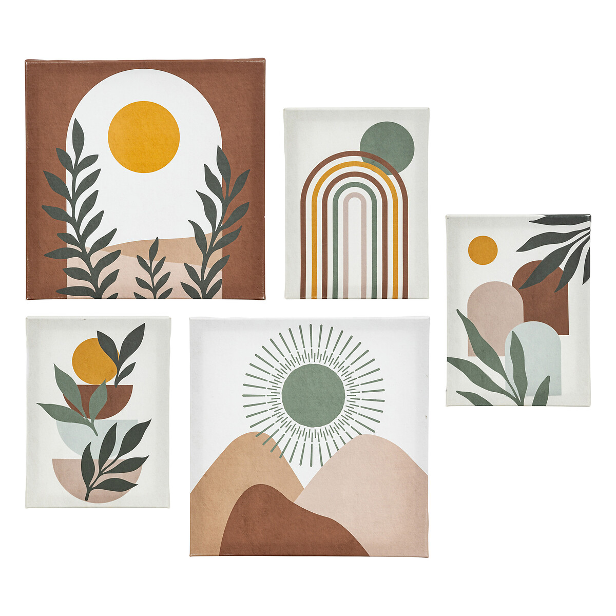 Set of 5 printed canvases "Cynthia" Beige, 15x20/25x25 cm