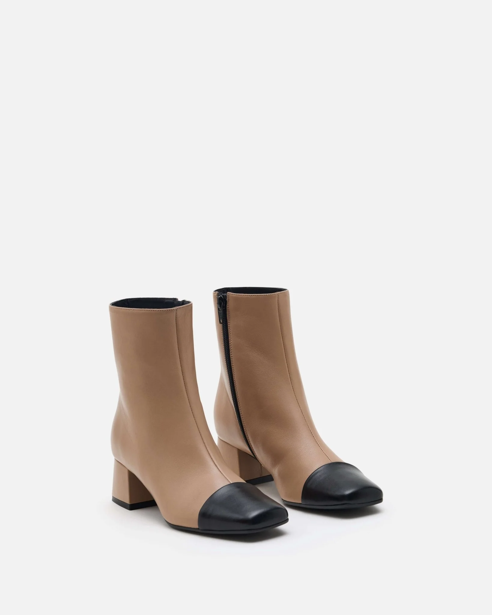 BOTTINES FALLON - En cuir à talons bi matière noir beige