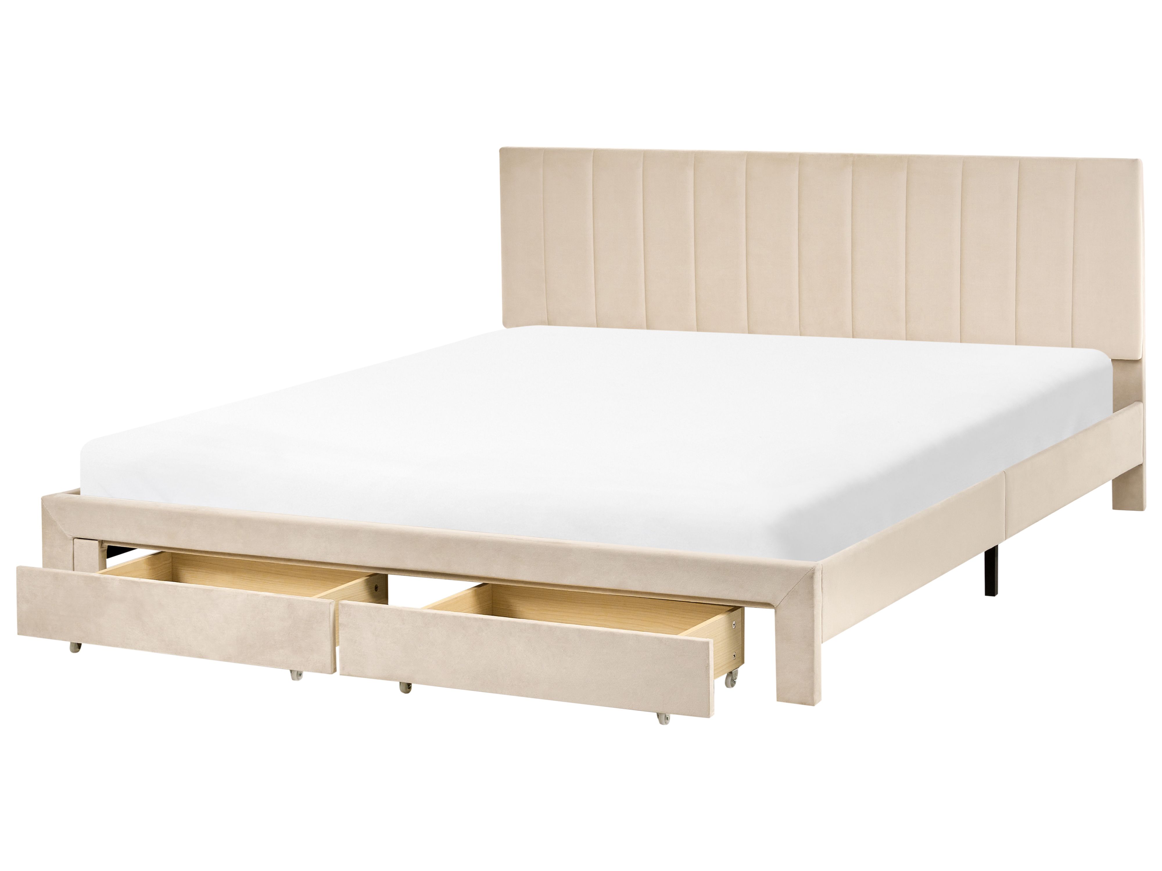 Bed with Storage Drawers Velvet LONZAC 180 x 200 cm (EU Super King) Beige