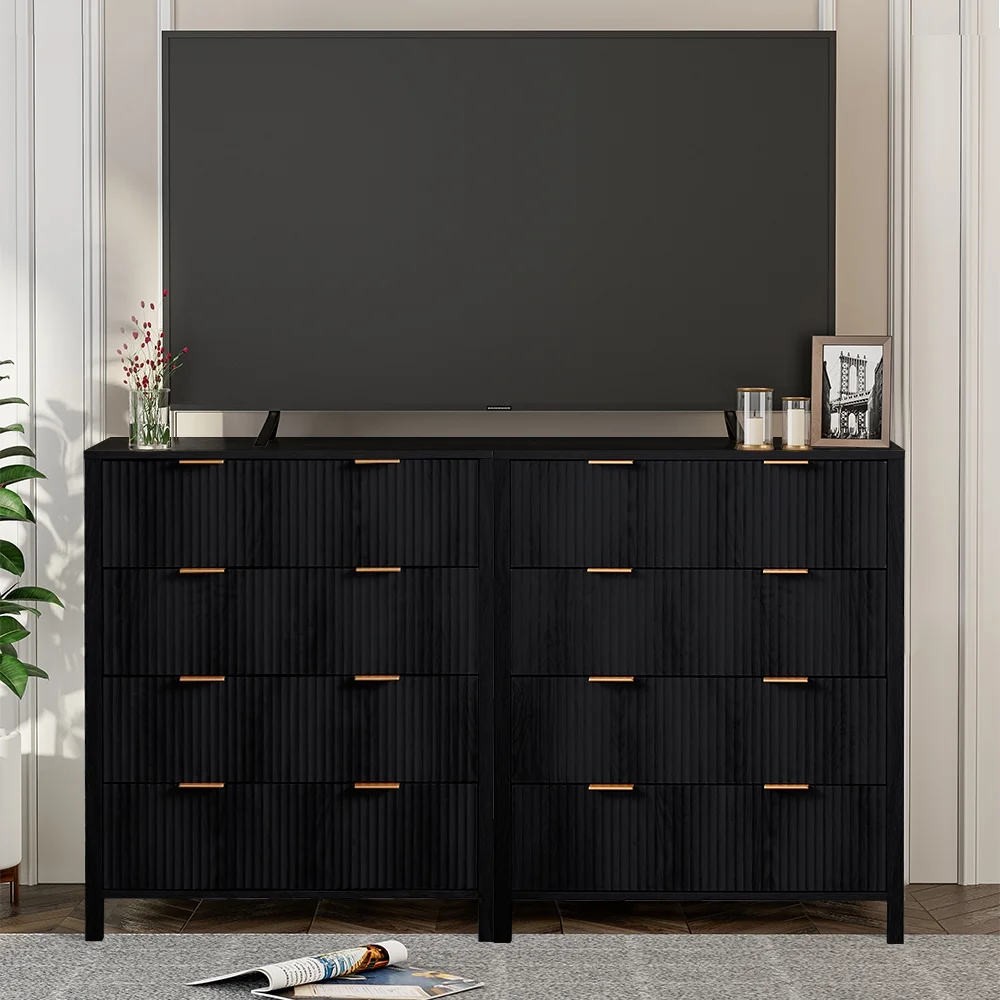 YOCWO Fluted Nightstand for Bedroom Set of 2 , Wood Bedside Table Set of 2 with Drawers, Black - Image 104