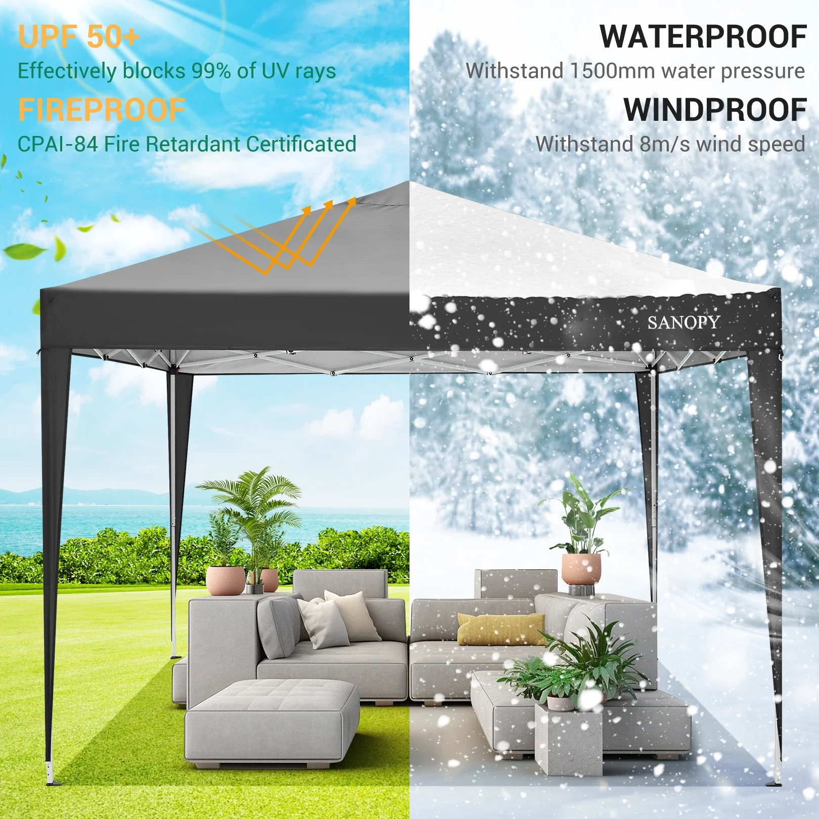 SANOPY 10'x10' EZ Pop Up Canopy Tent Outdoor Party Instant Shelter Portable Folding Beach Canopy with 4 Sandbag & Carrying Bag, Black - Image 4