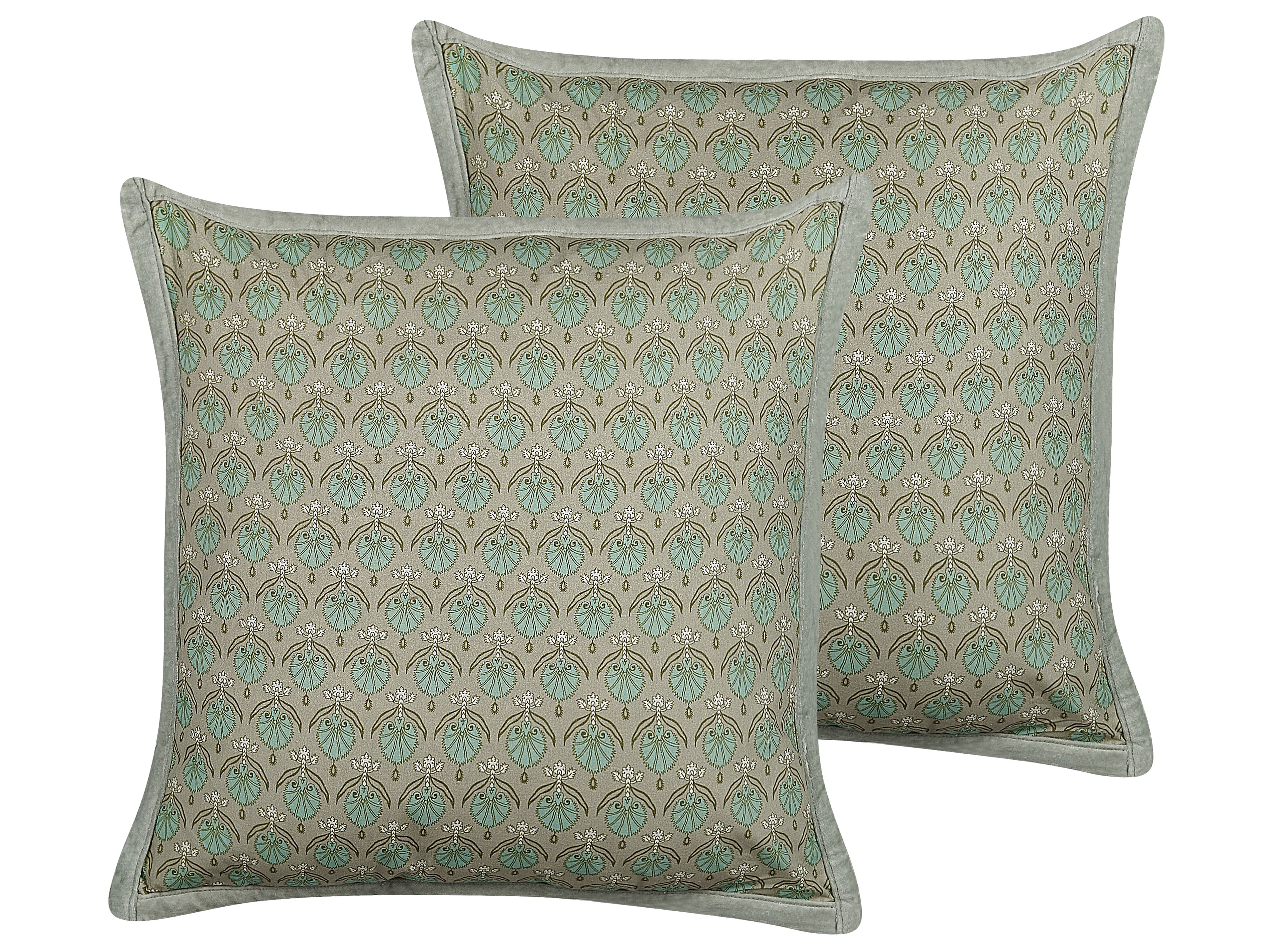 Set of 2 Decorative Cushions PICTUS Velvet 45 x 45 cm Green Plant Pattern