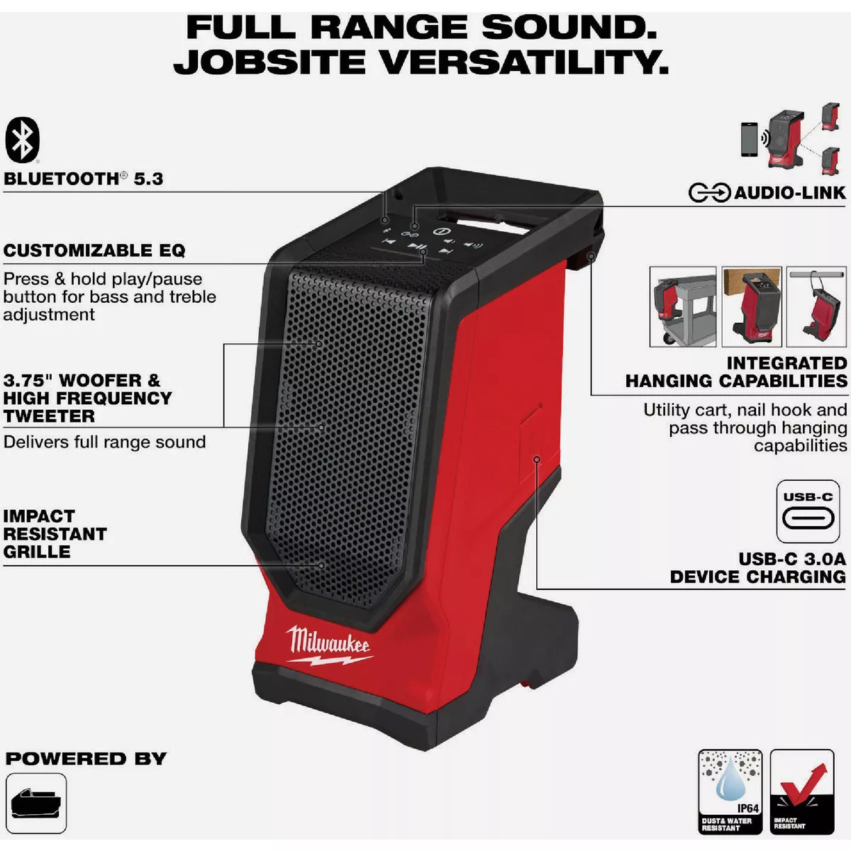 Milwaukee M18 Bluetooth Cordless Jobsite Speaker (Tool Only)