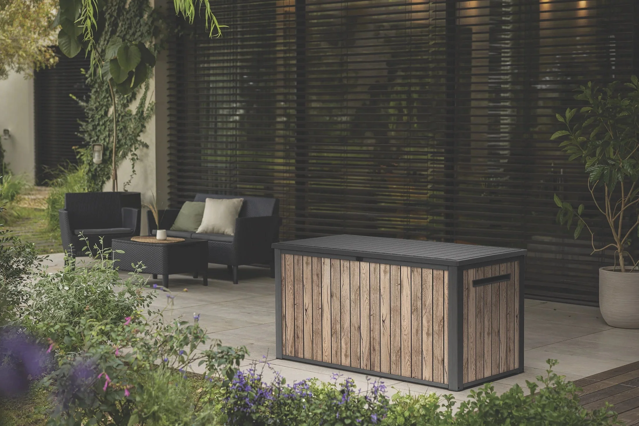 Keter 170 Gallon Durable Resin Outdoor Deck Box Storage, Pine - Image 3 Keter 170 Gallon Durable Resin Outdoor Deck Box Storage, Pine - Image 3