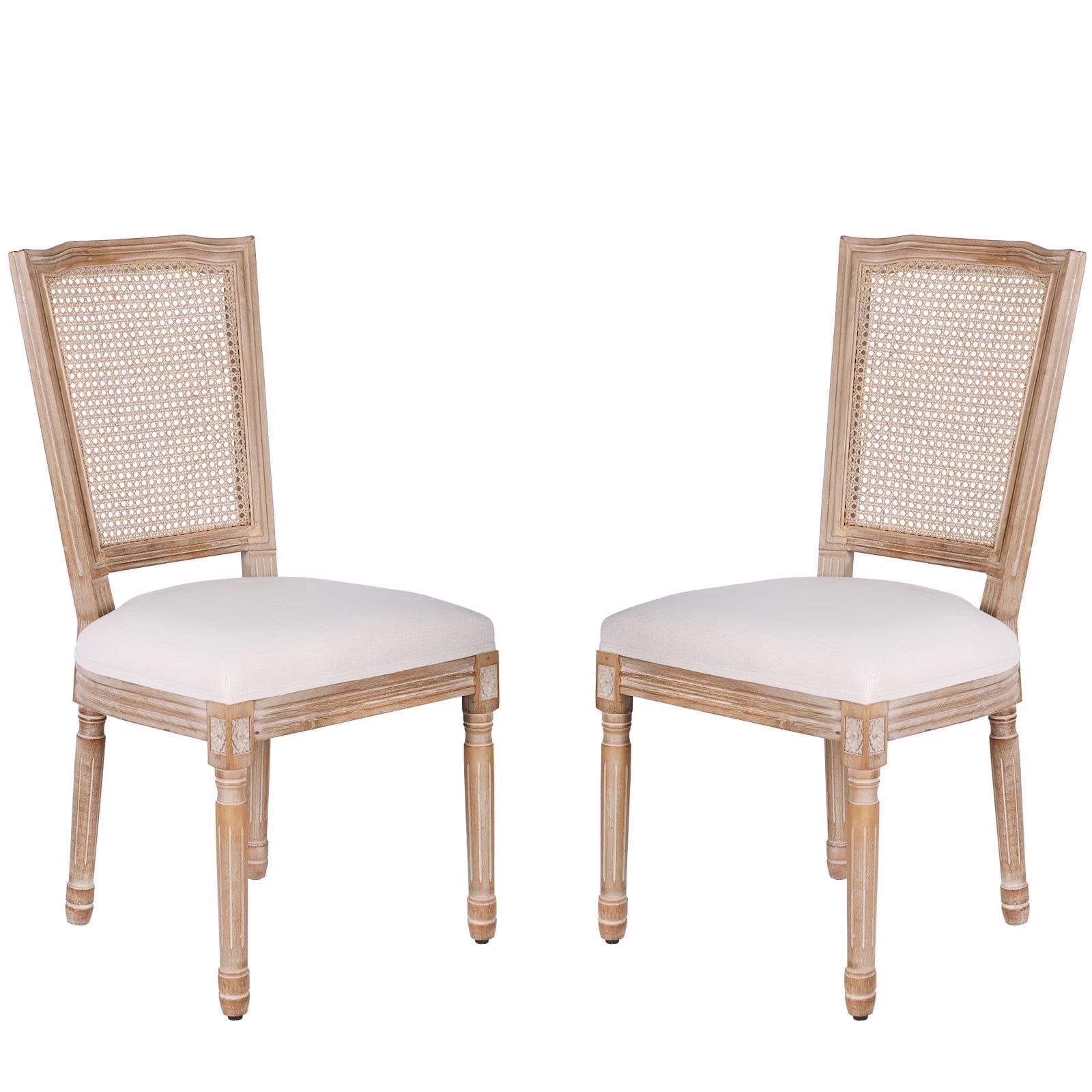 French Dining Chairs Set of 2 Beige Natural Fabric Round Back with Solid Wood Legs and Frame for Bedroom Dining Room Kitchen - Image 5