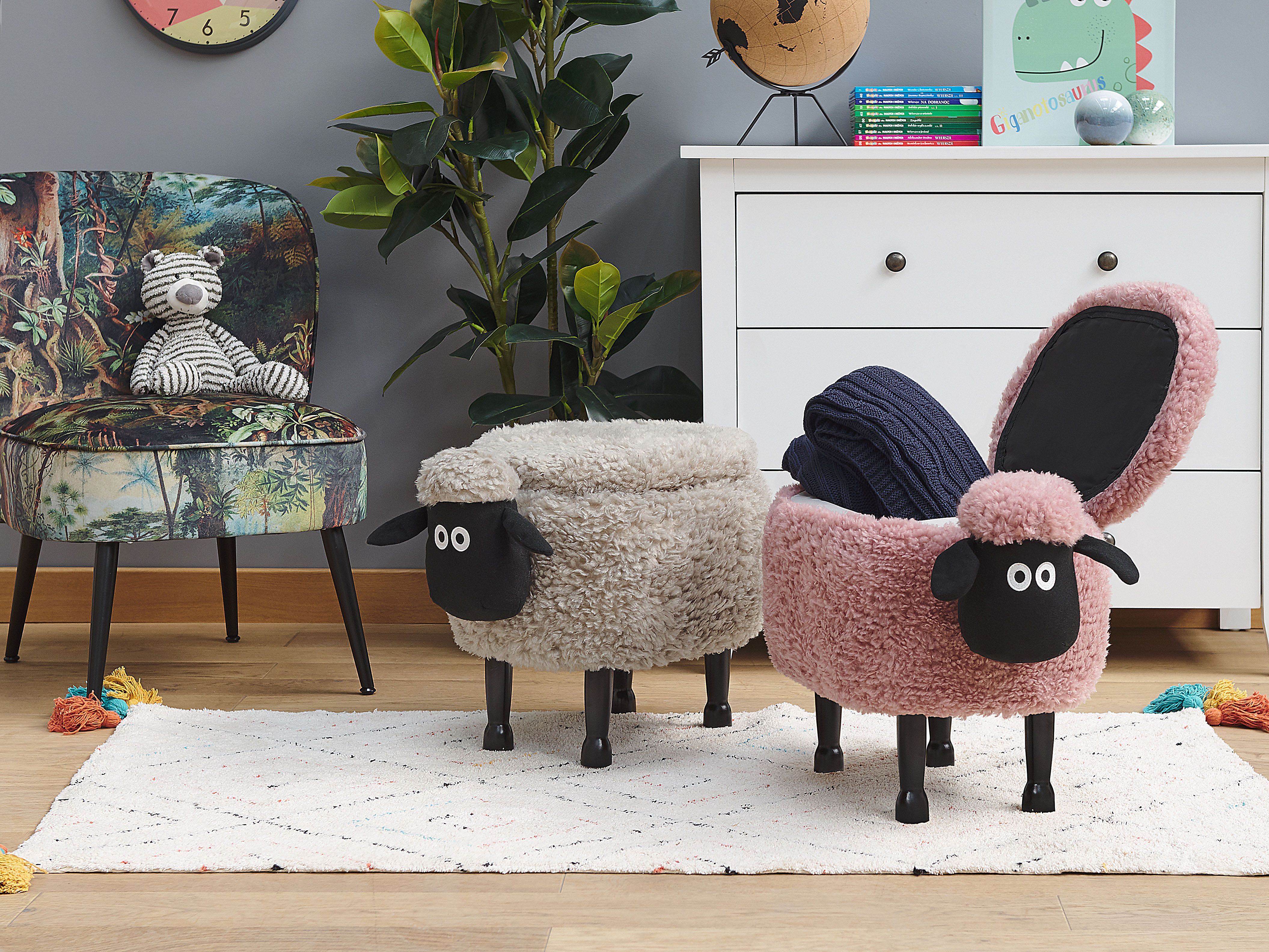 Storage Animal Stool SHEEP Fabric Pink Sheep