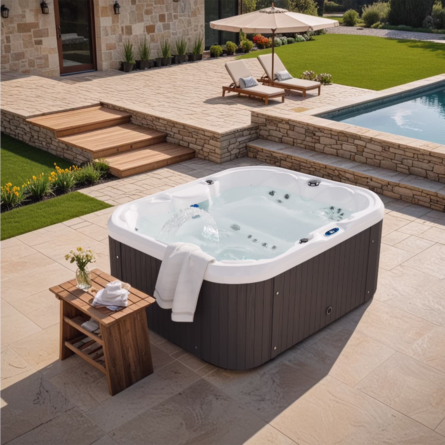 Patiowell 2 Person Home Spa Hot Tub for Outdoor, with 41pcs Massage Jets, LED lighting, Built-In Water Purification System, 900L, Black - Image 3