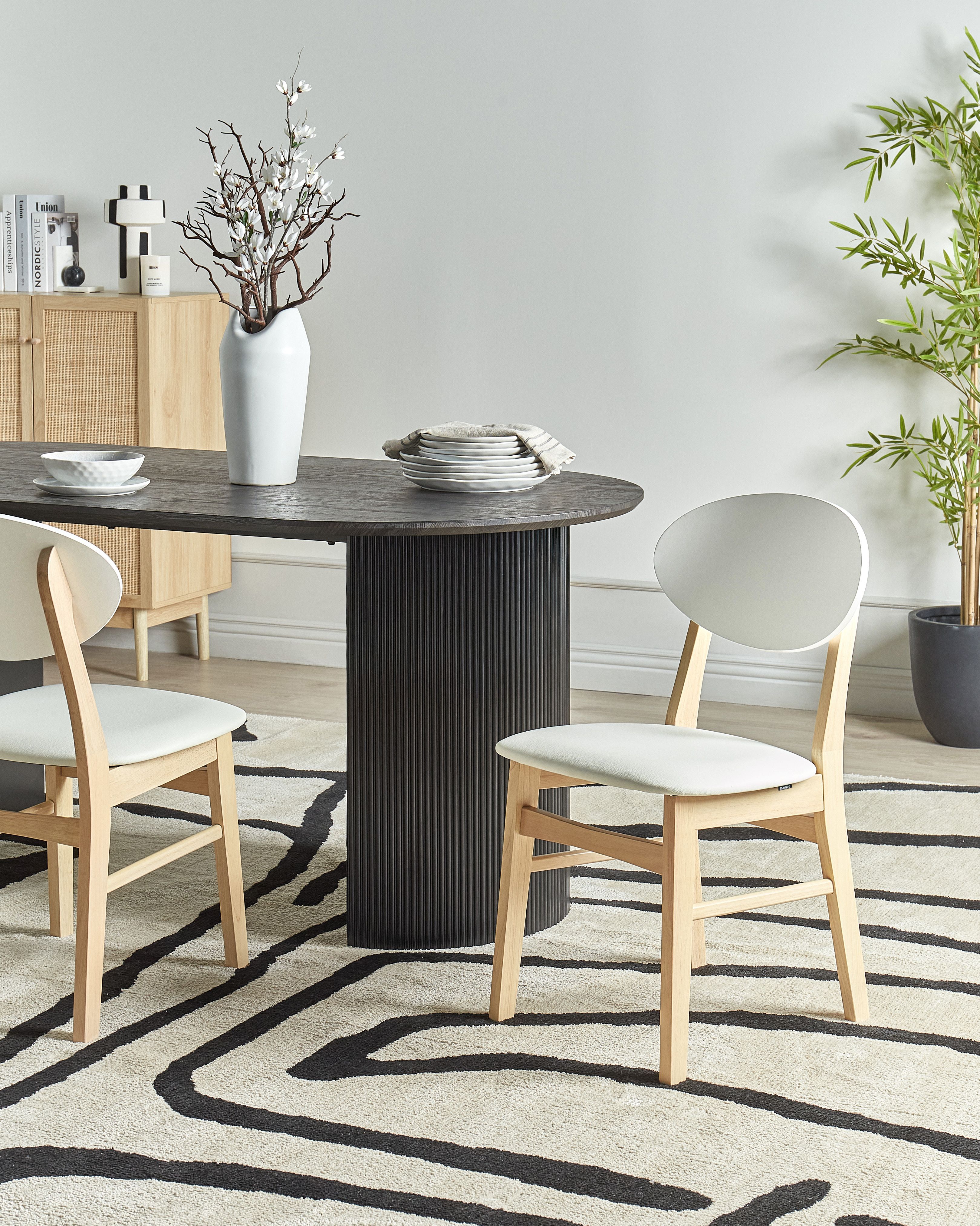 Set of 2 Dining Chairs AMERY Wood Off-White/ Light Brown